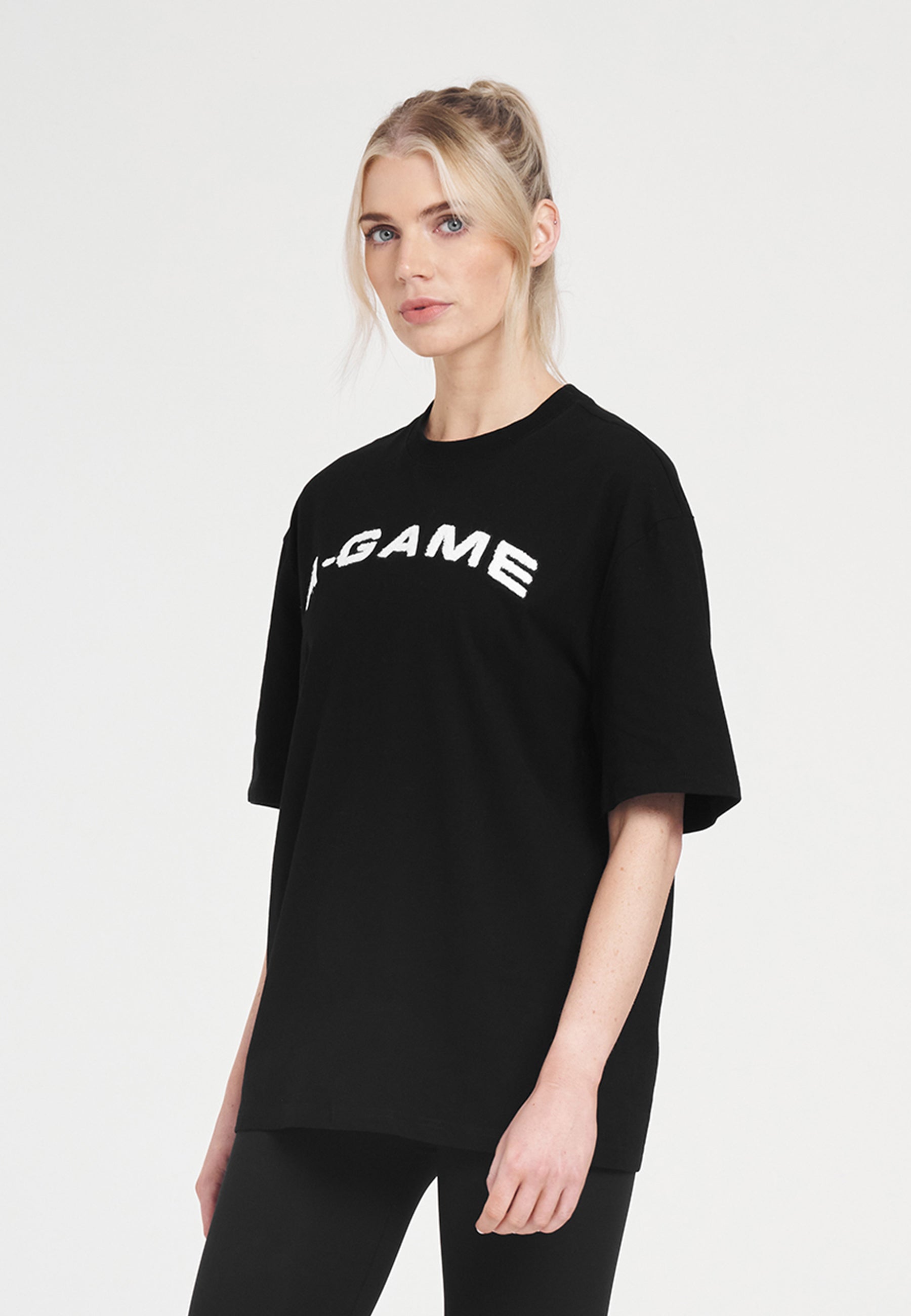 WOMENS A-GAME CHENILLE LOGO RELAXED T-SHIRT - BLACK