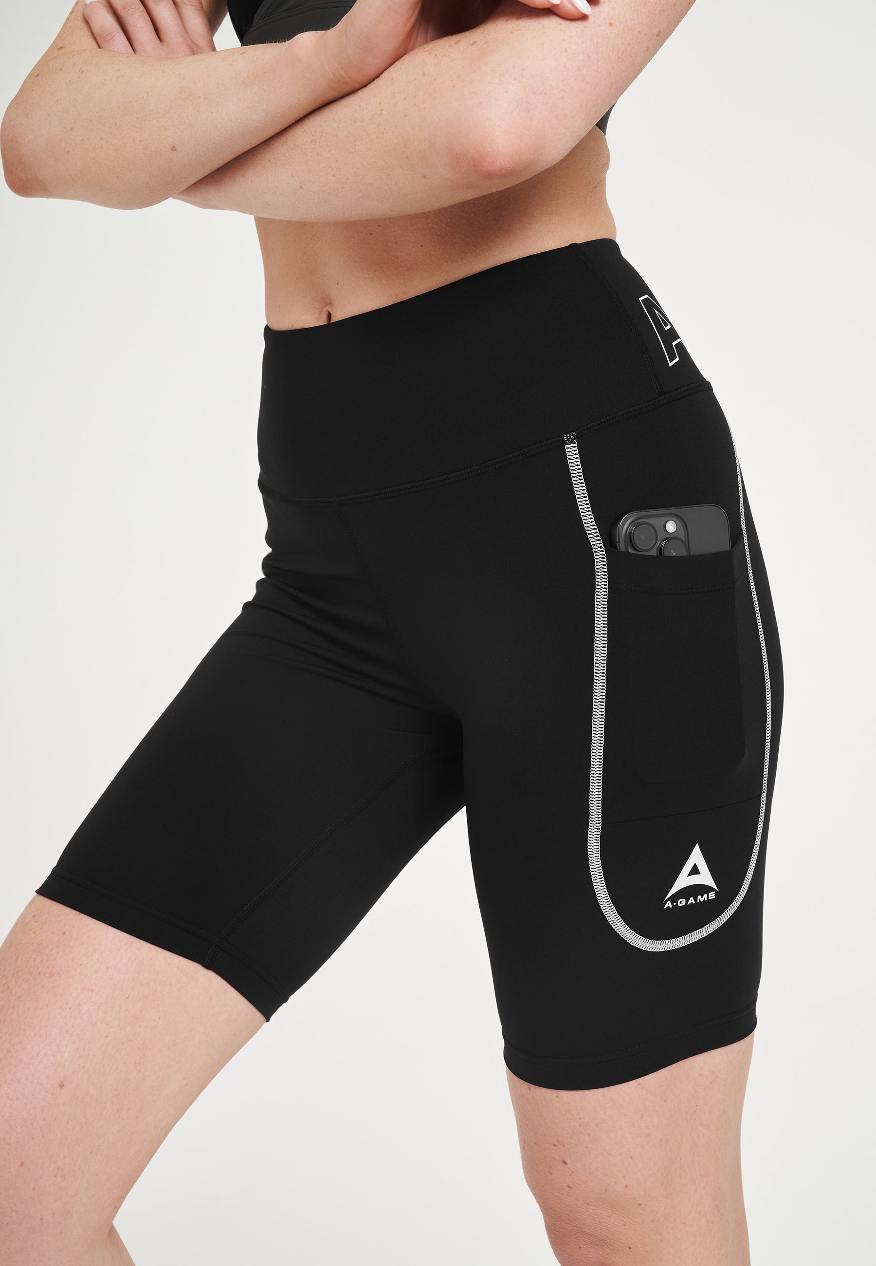 WOMENS A-GAME HIGH RISE BIKER SHORTS - BLACK