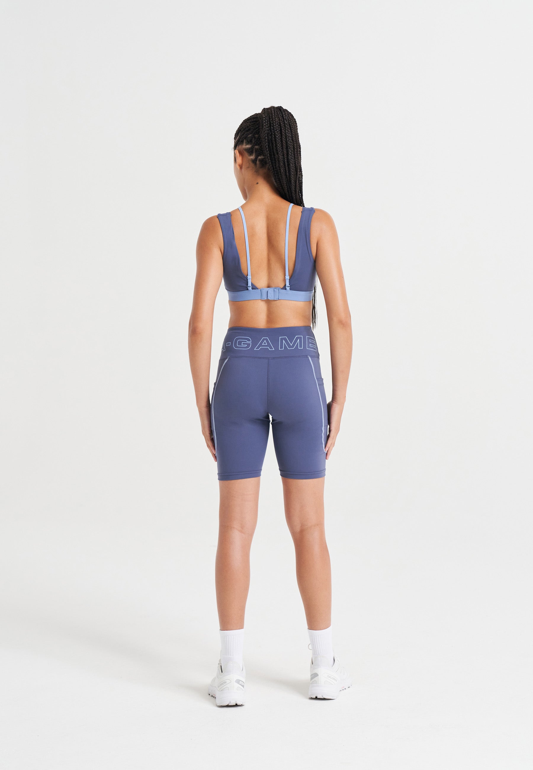 WOMENS A-GAME LAYERED SPORTS BRA - CROWN BLUE/OPEN AIR