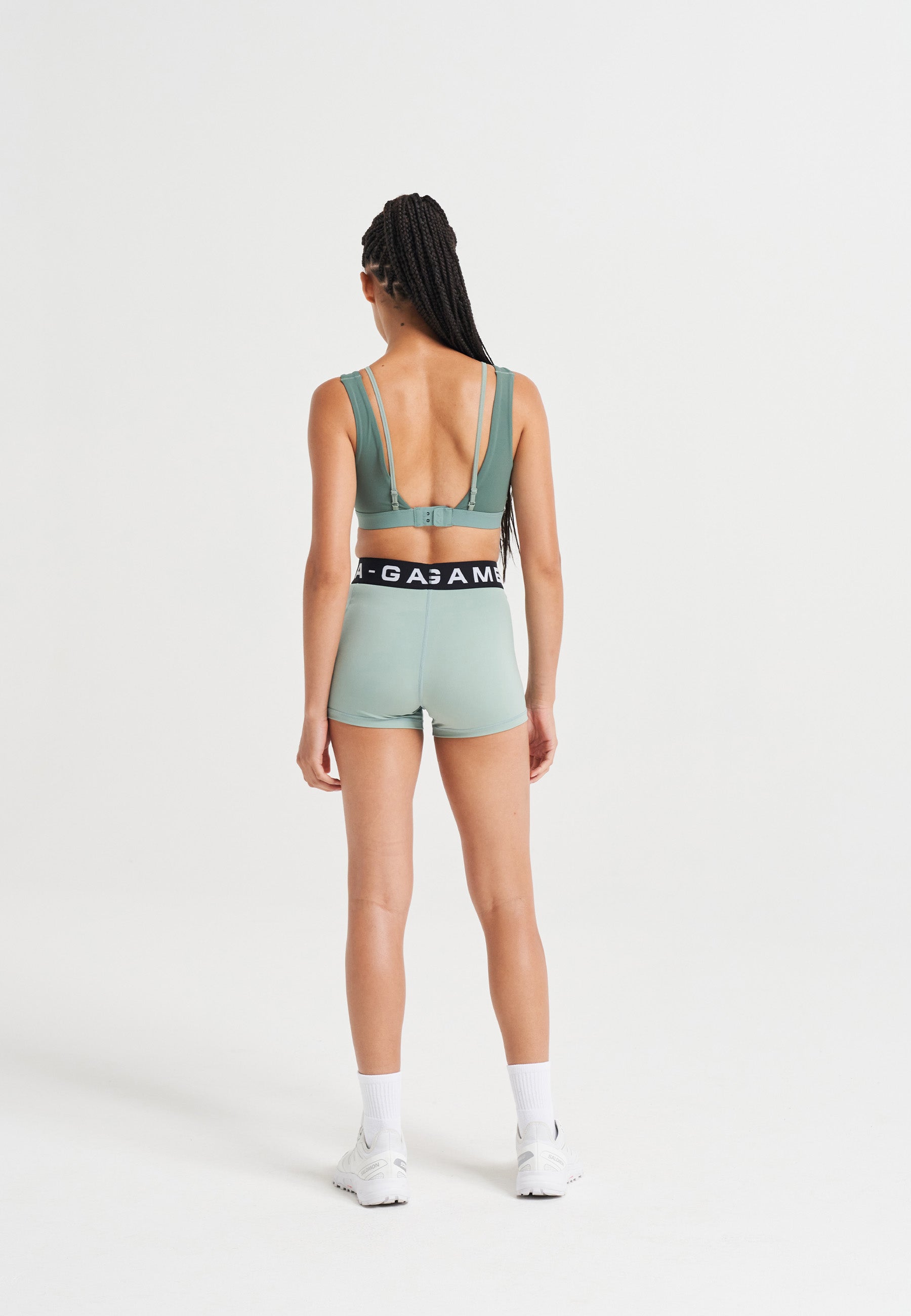 WOMENS A-GAME LAYERED SPORTS BRA - MINT GREEN/DARK GREEN