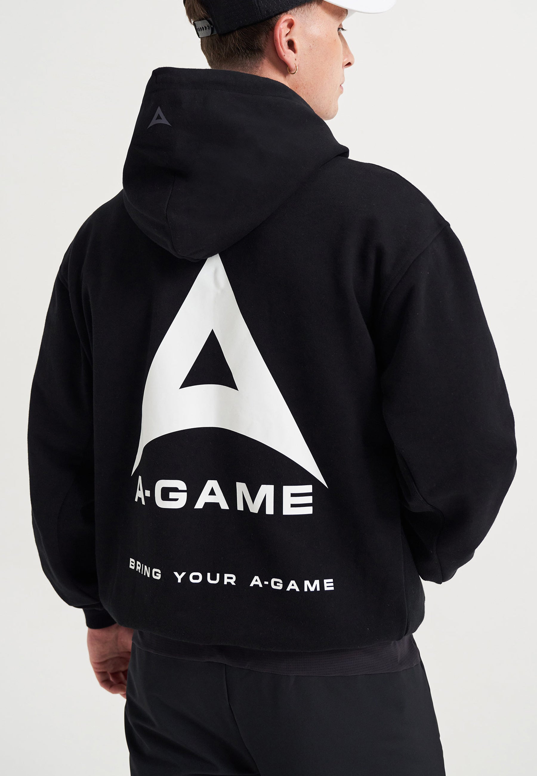 MENS A-GAME LOGO GRAPHIC RELAXED HOODIE - BLACK