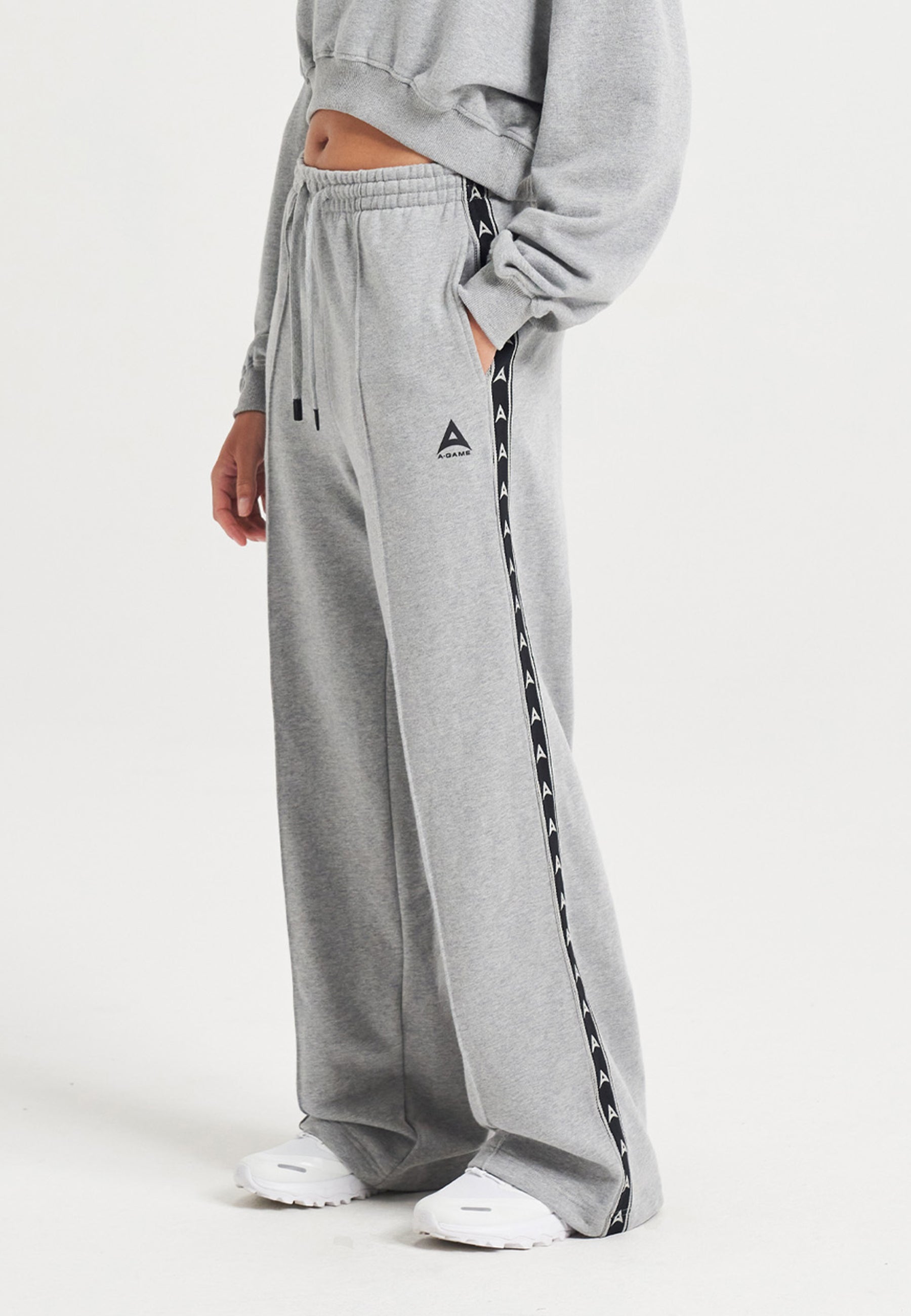 WOMENS A-GAME TAPED STRAIGHT LEG SWEAT PANTS - GREY MARL
