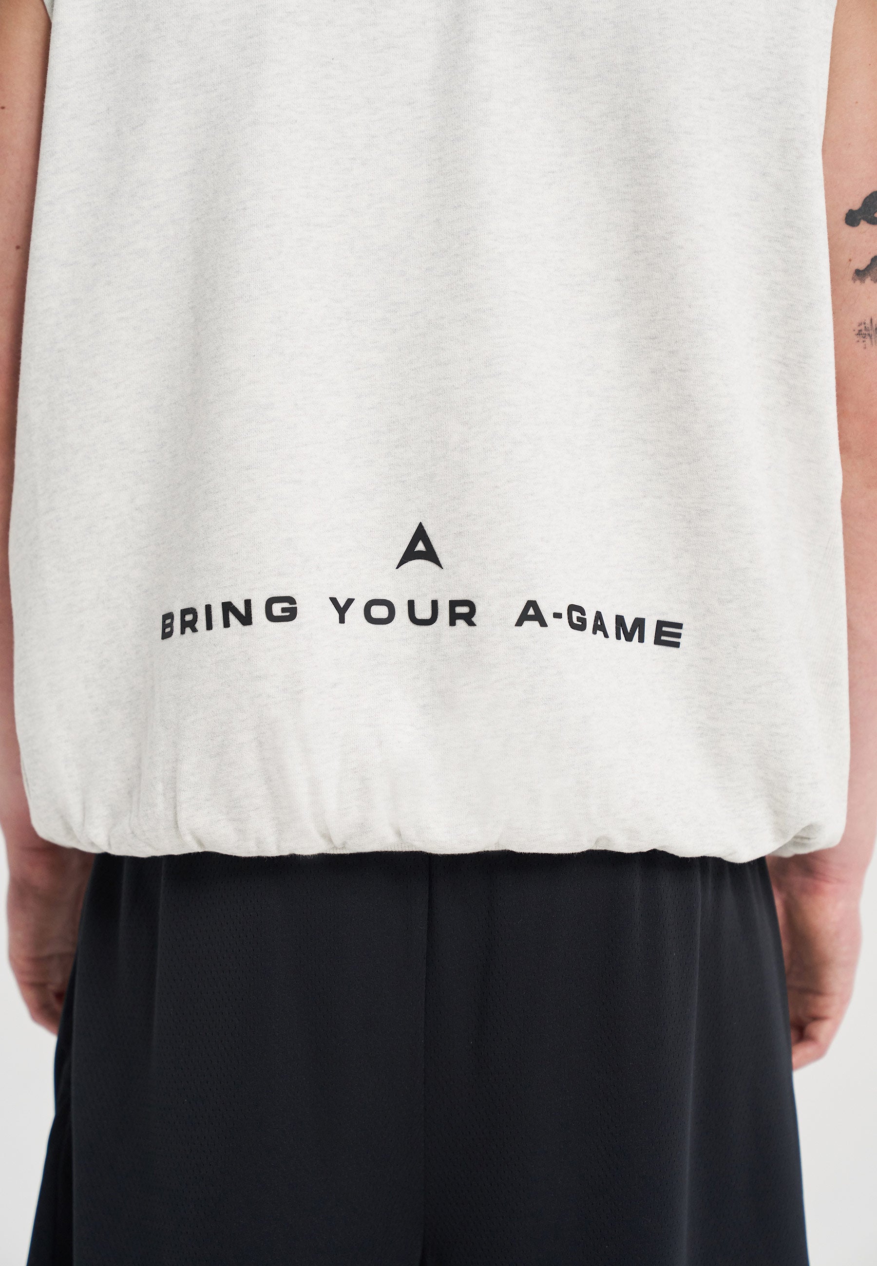 MENS BRING YOUR A-GAME GRAPHIC SLEEVELESS SWEATSHIRT - SNOW MARL
