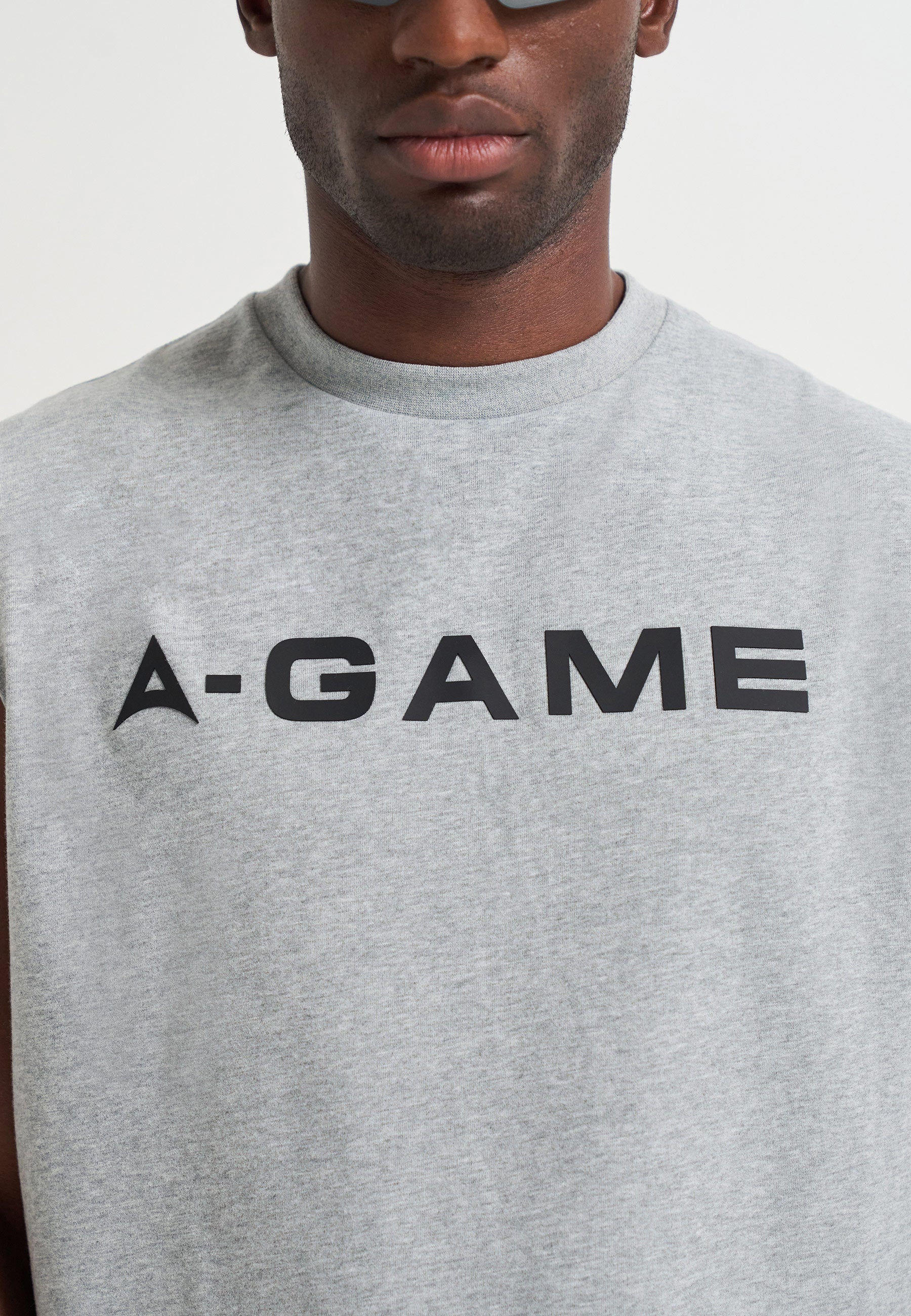 MENS BRING YOUR A-GAME GRAPHIC SLEEVELESS T-SHIRT - GREY MARL