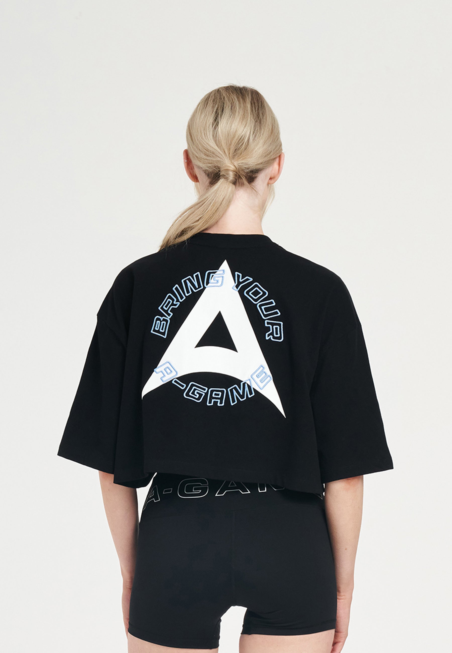 WOMENS BRING YOUR A-GAME RELAXED CROPPED T-SHIRT - BLACK