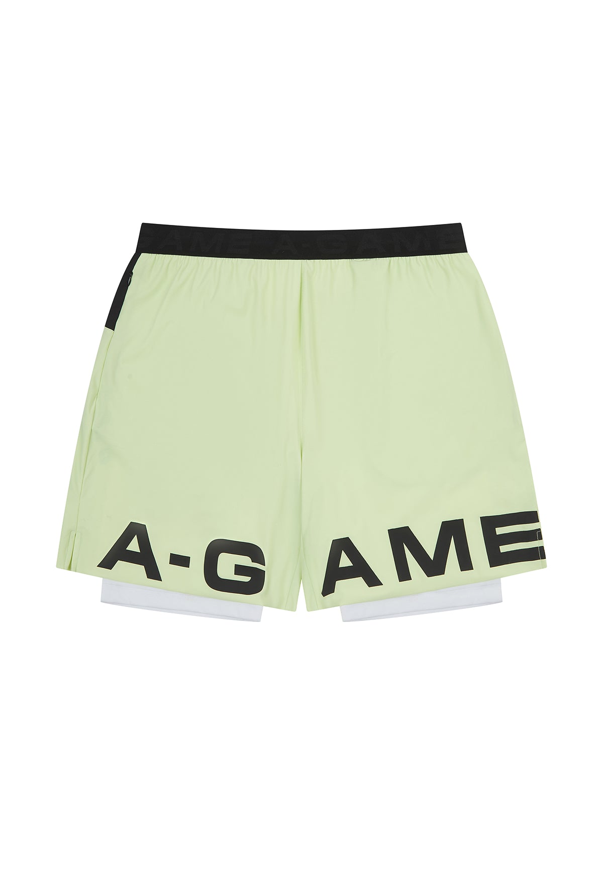 MENS A-GAME 2 IN 1 TRAINING SHORTS - LIME/BLACK/WHITE