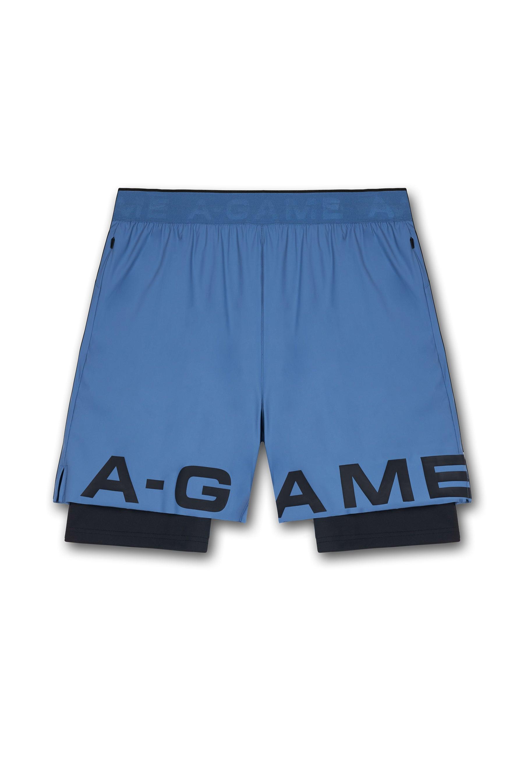 MENS A-GAME 2 IN 1 TRAINING SHORTS - OCEAN BLUE