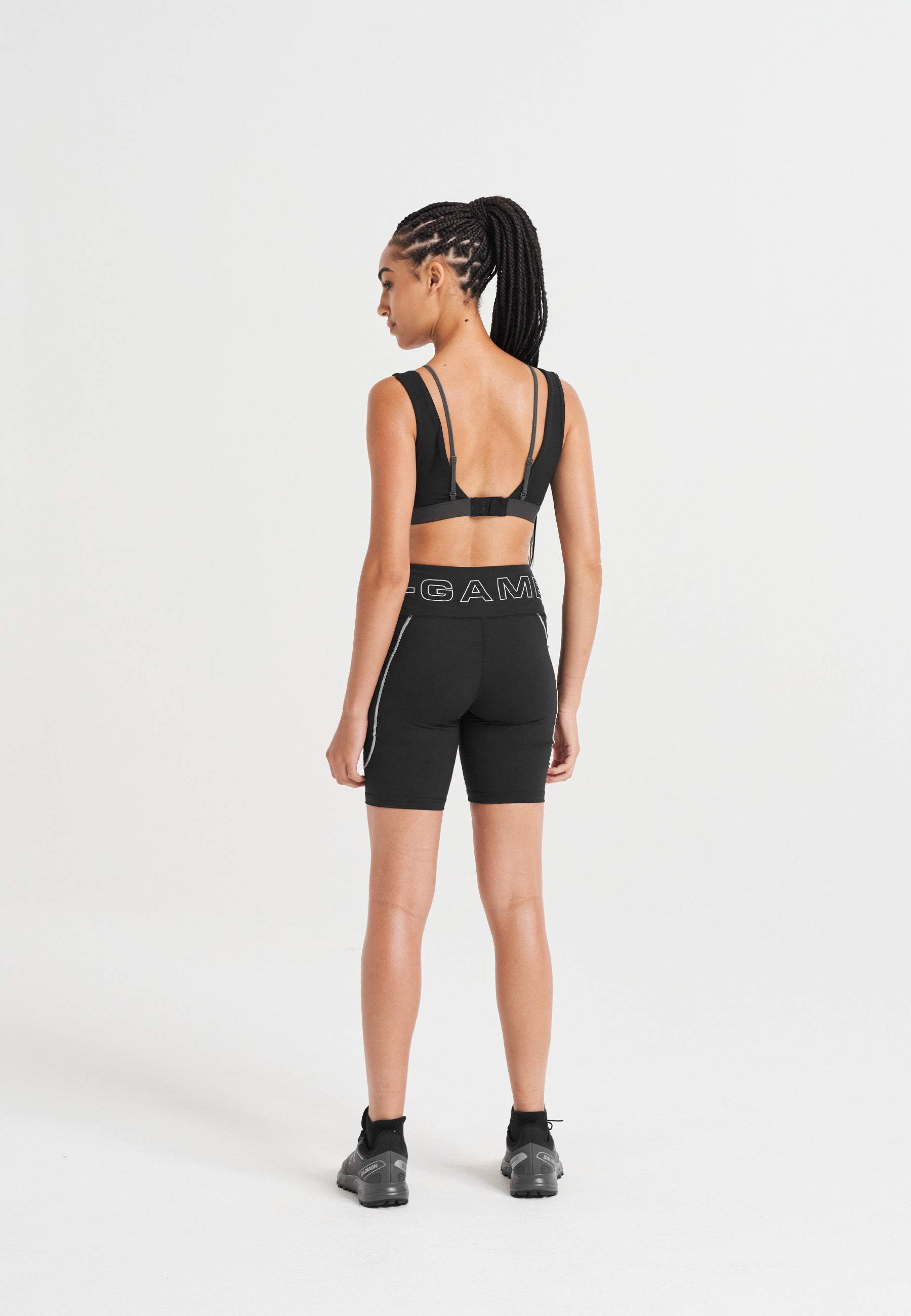 WOMENS A-GAME LAYERED SPORTS BRA - BLACK/ASPHALT
