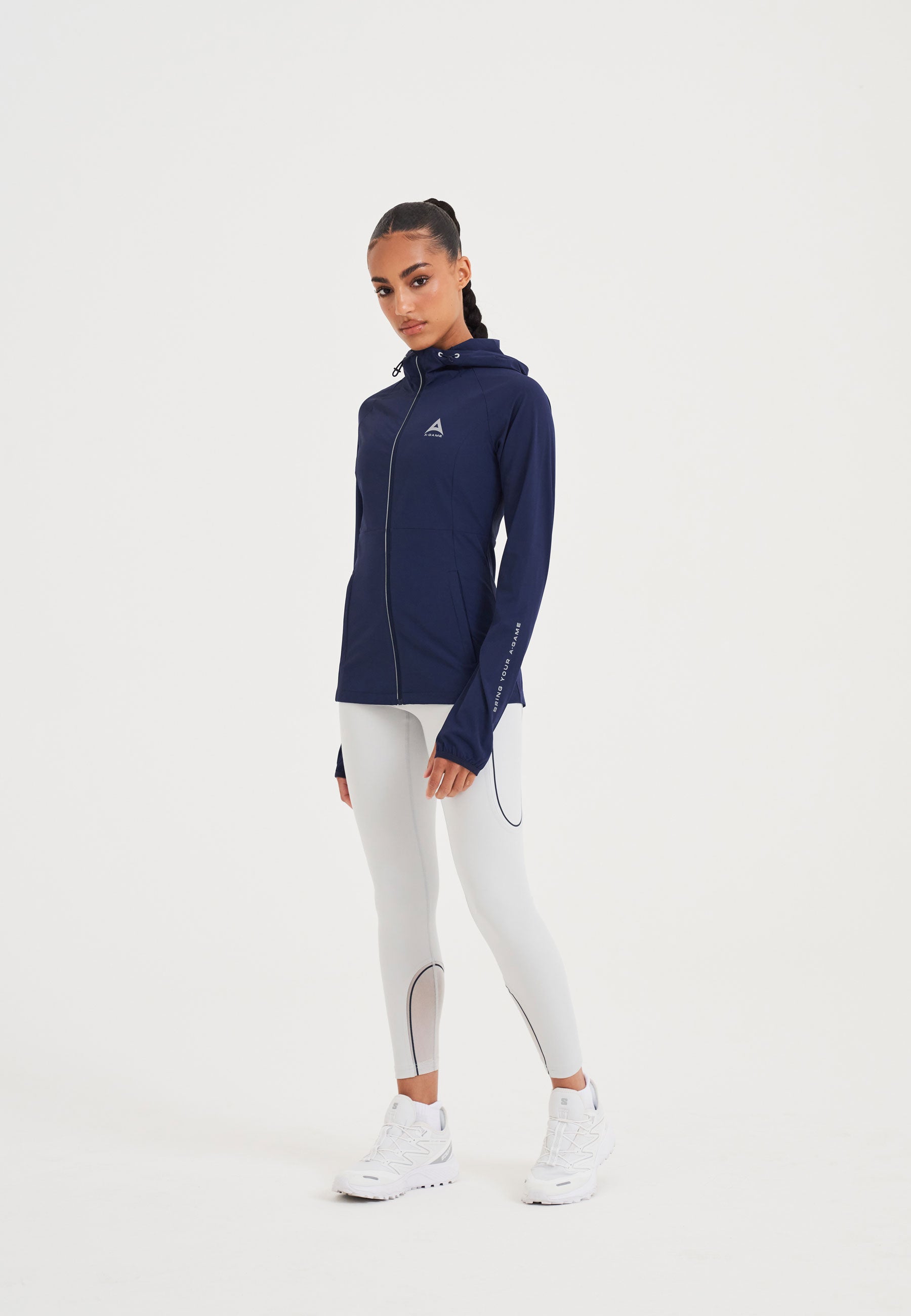 WOMENS A-GAME LIGHTWEIGHT FITTED RUNNING JACKET - CROWN BLUE/SILVER