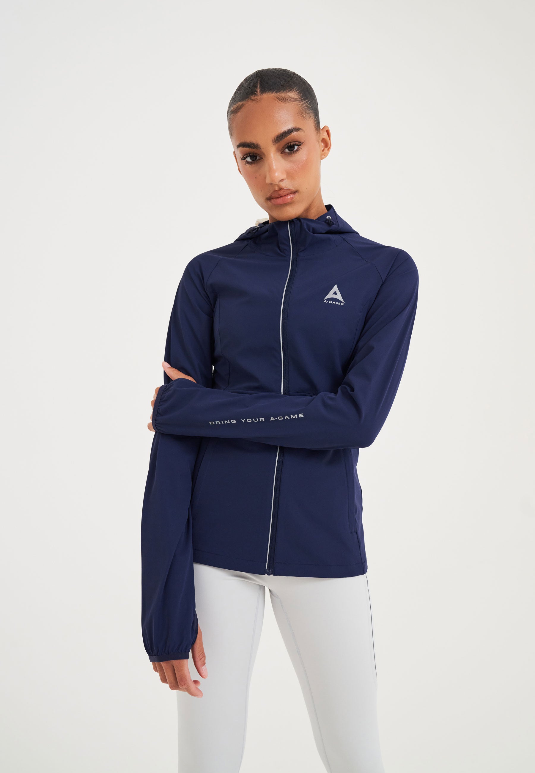 WOMENS A-GAME LIGHTWEIGHT FITTED RUNNING JACKET - CROWN BLUE/SILVER