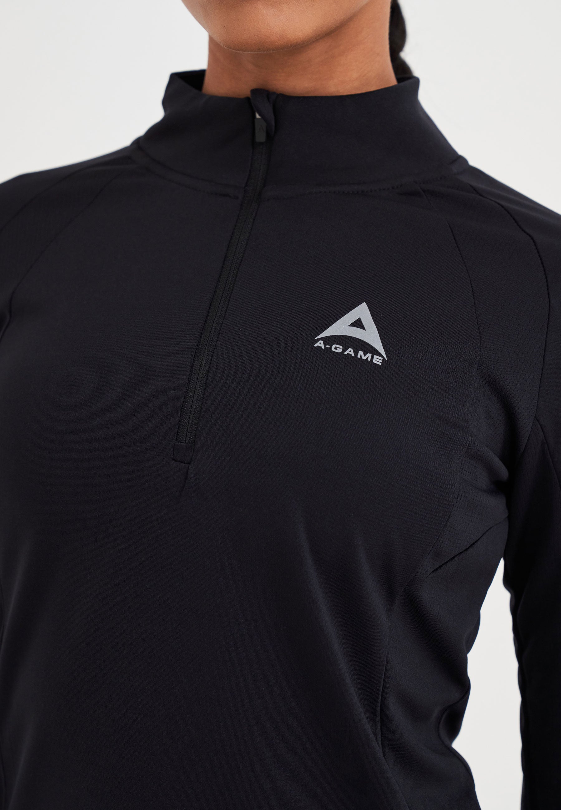 WOMENS A-GAME QUARTER ZIP FITTED TRAINING TOP - BLACK