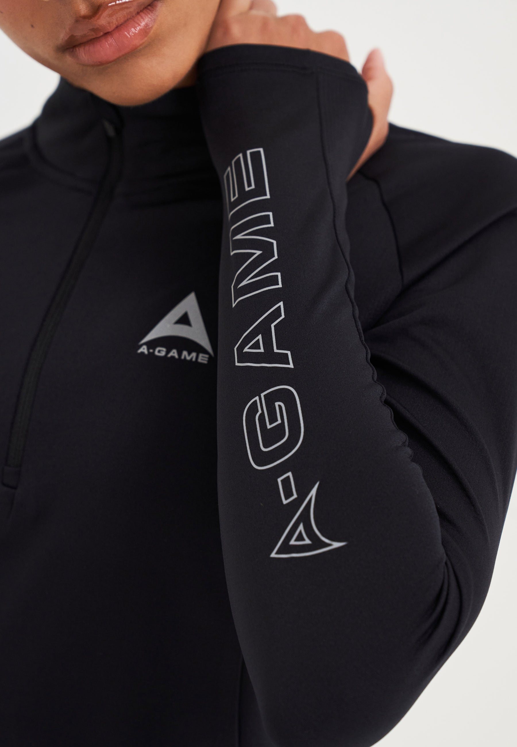 WOMENS A-GAME QUARTER ZIP FITTED TRAINING TOP - BLACK
