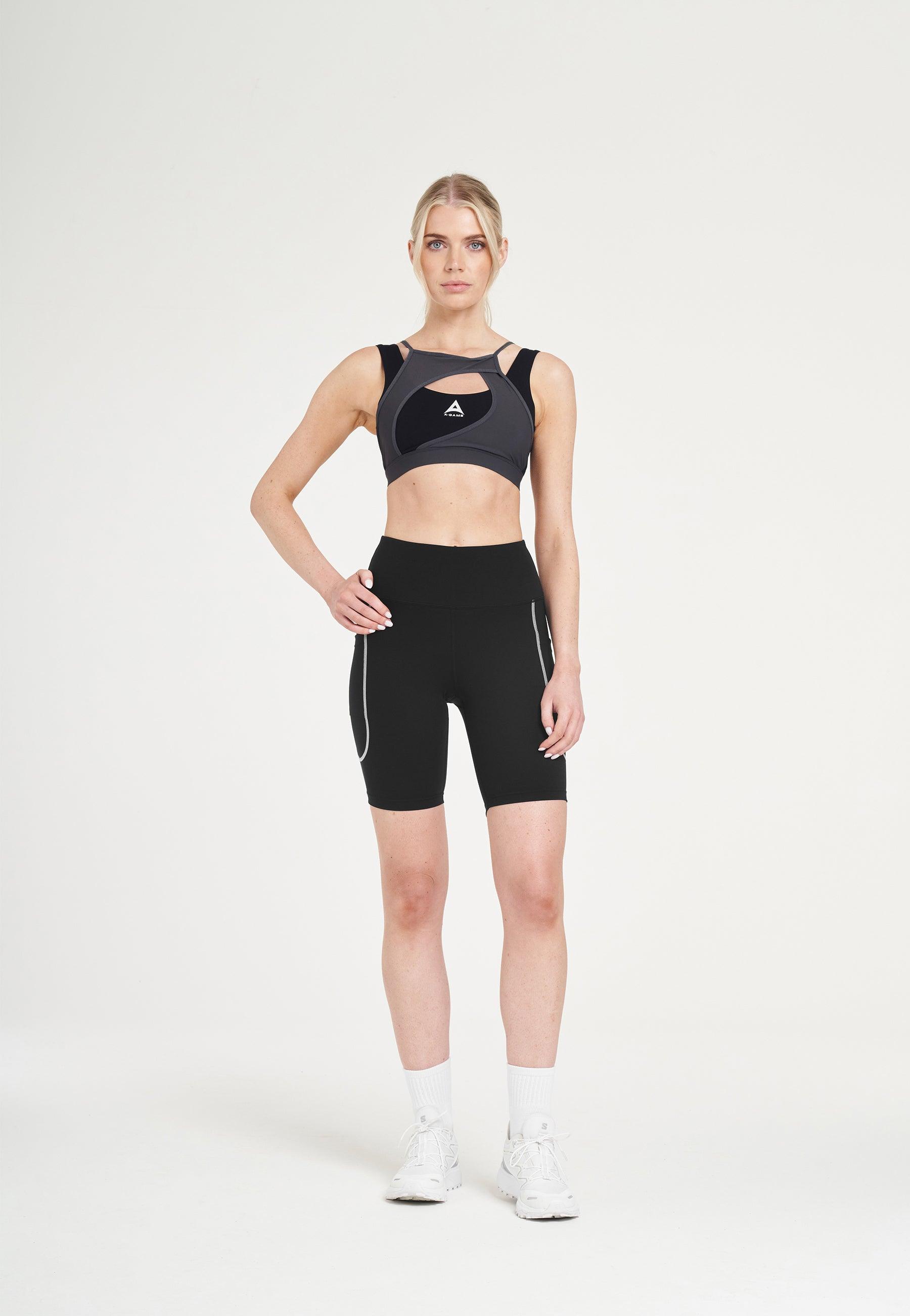 WOMENS A-GAME HIGH RISE BIKER SHORTS - BLACK