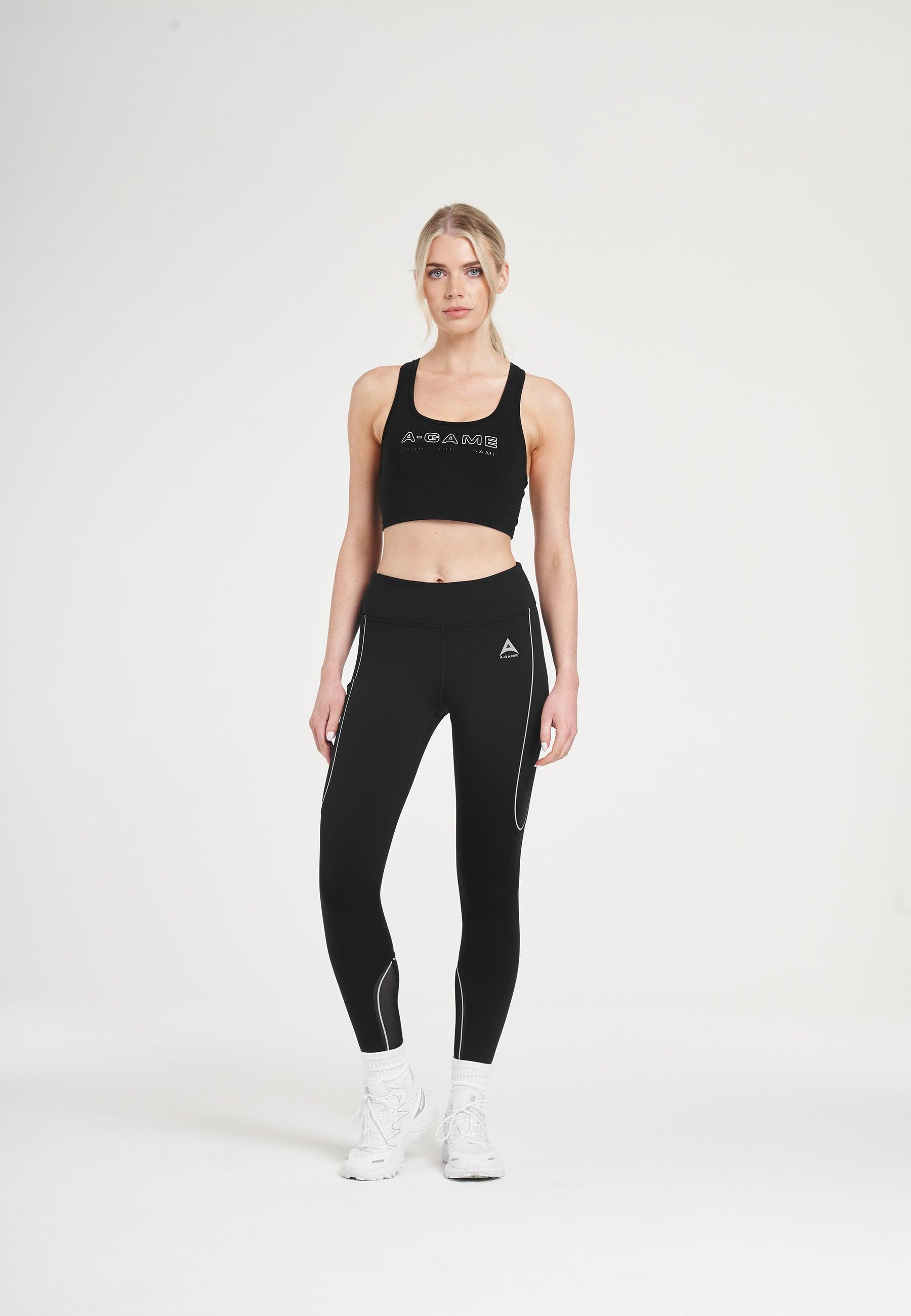WOMENS A-GAME REFLECTIVE RUNNING LEGGINGS - BLACK