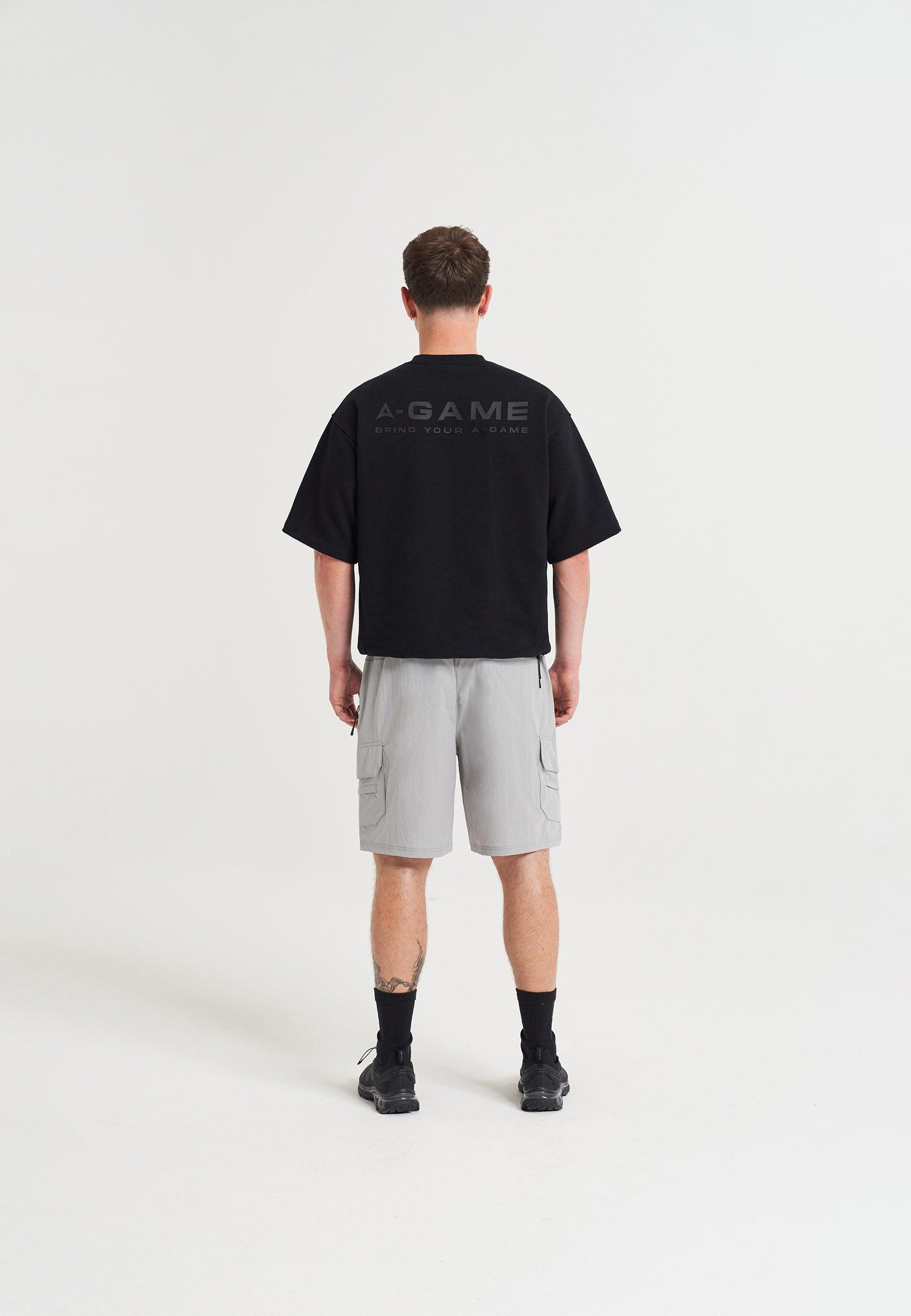 MENS A-GAME LOGO GRAPHIC SHORT SLEEVE SWEATSHIRT - BLACK