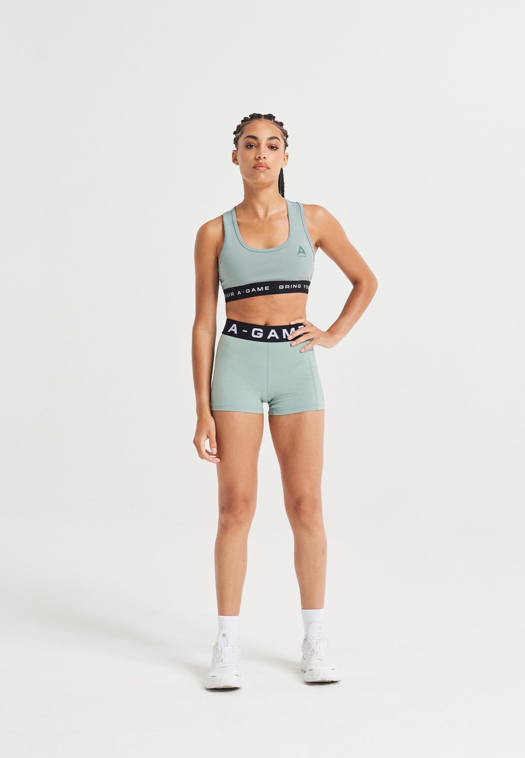 WOMENS A-GAME LOGO TRAINING BRA - SAGE GREEN