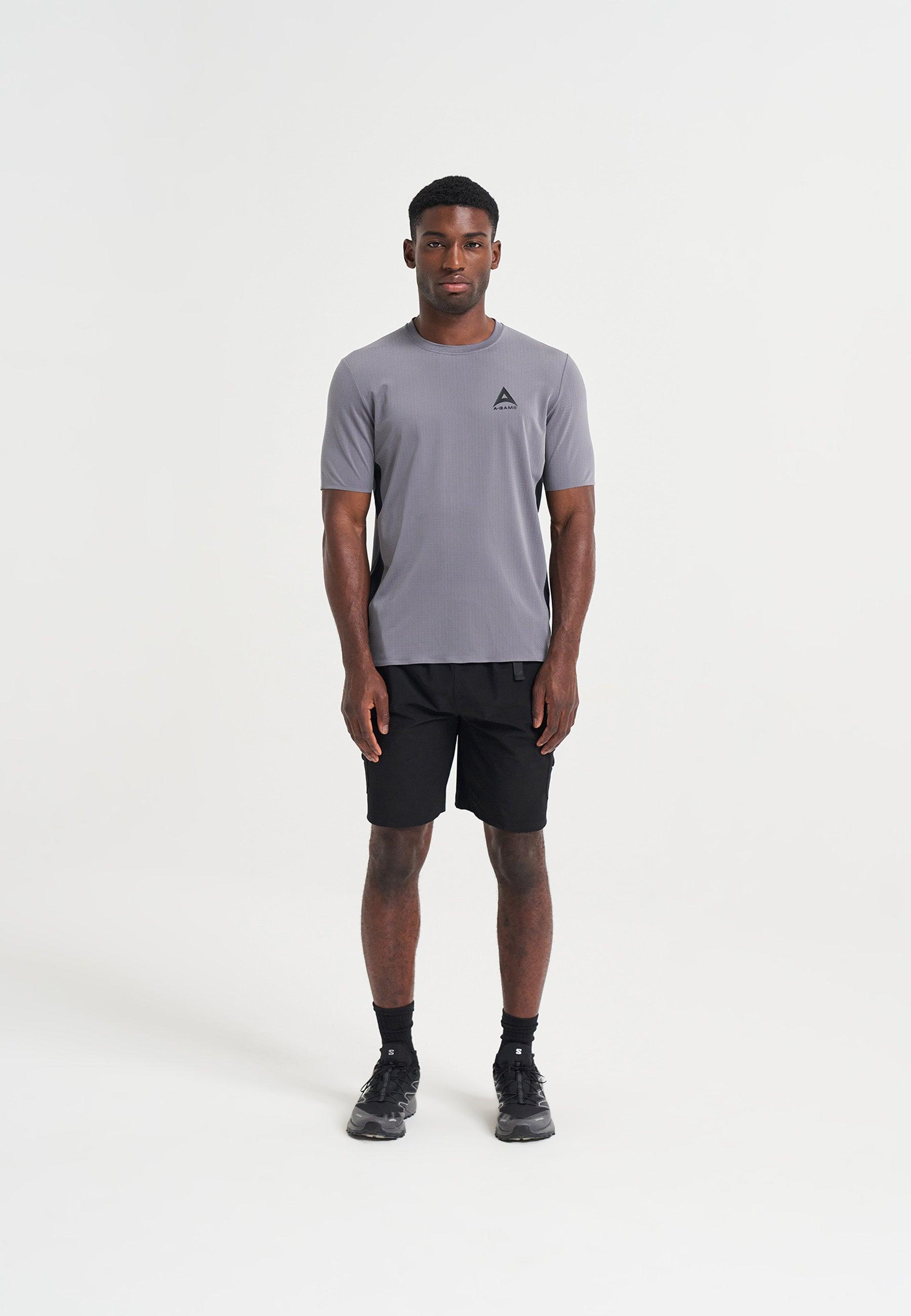 MENS A-GAME PANELLED TRAINING T-SHIRT - CHARCOAL/BLACK