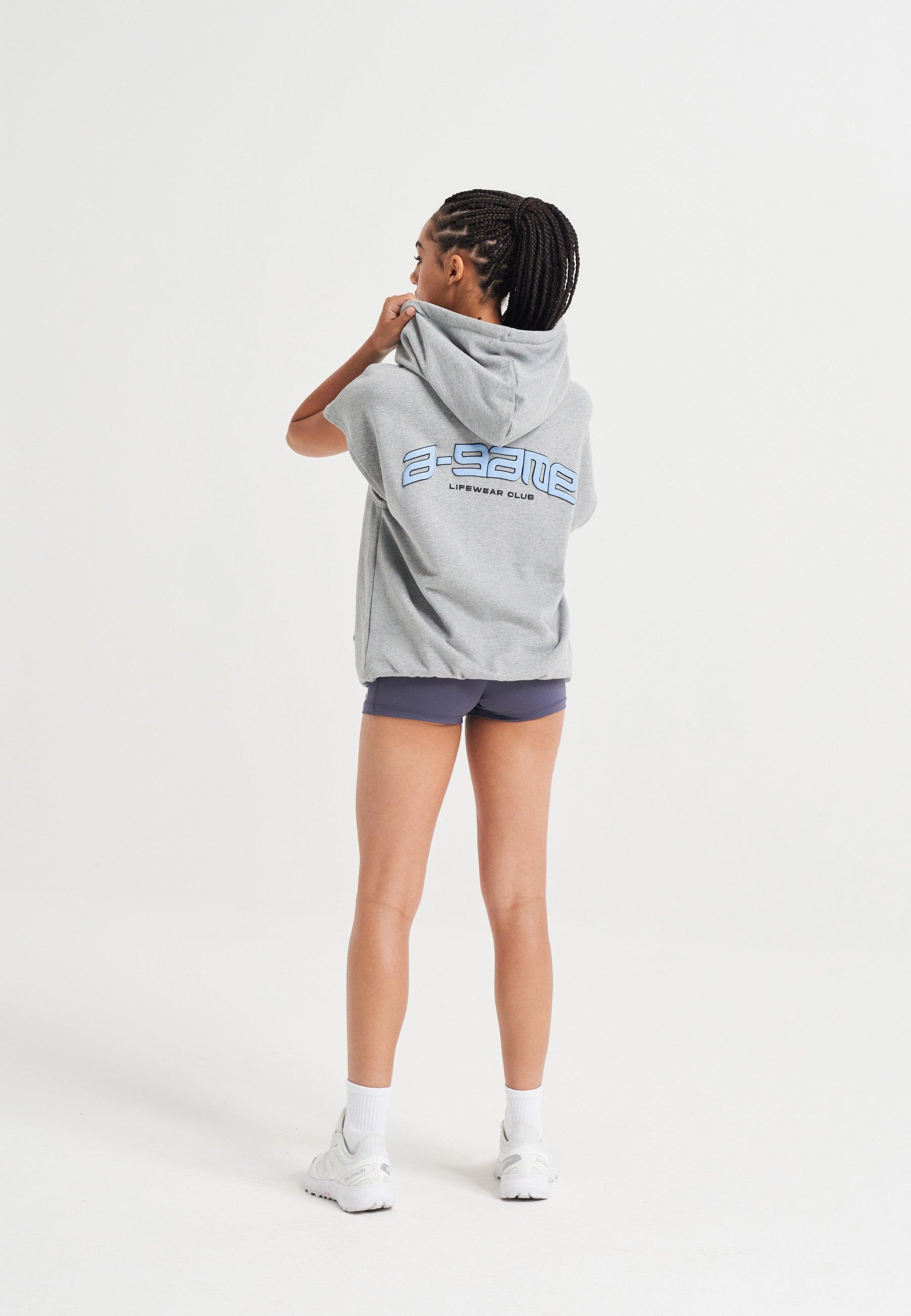 WOMENS A-GAME ROTATE LOGO CROPPED SLEEVELESS HOODIE - GREY MARL
