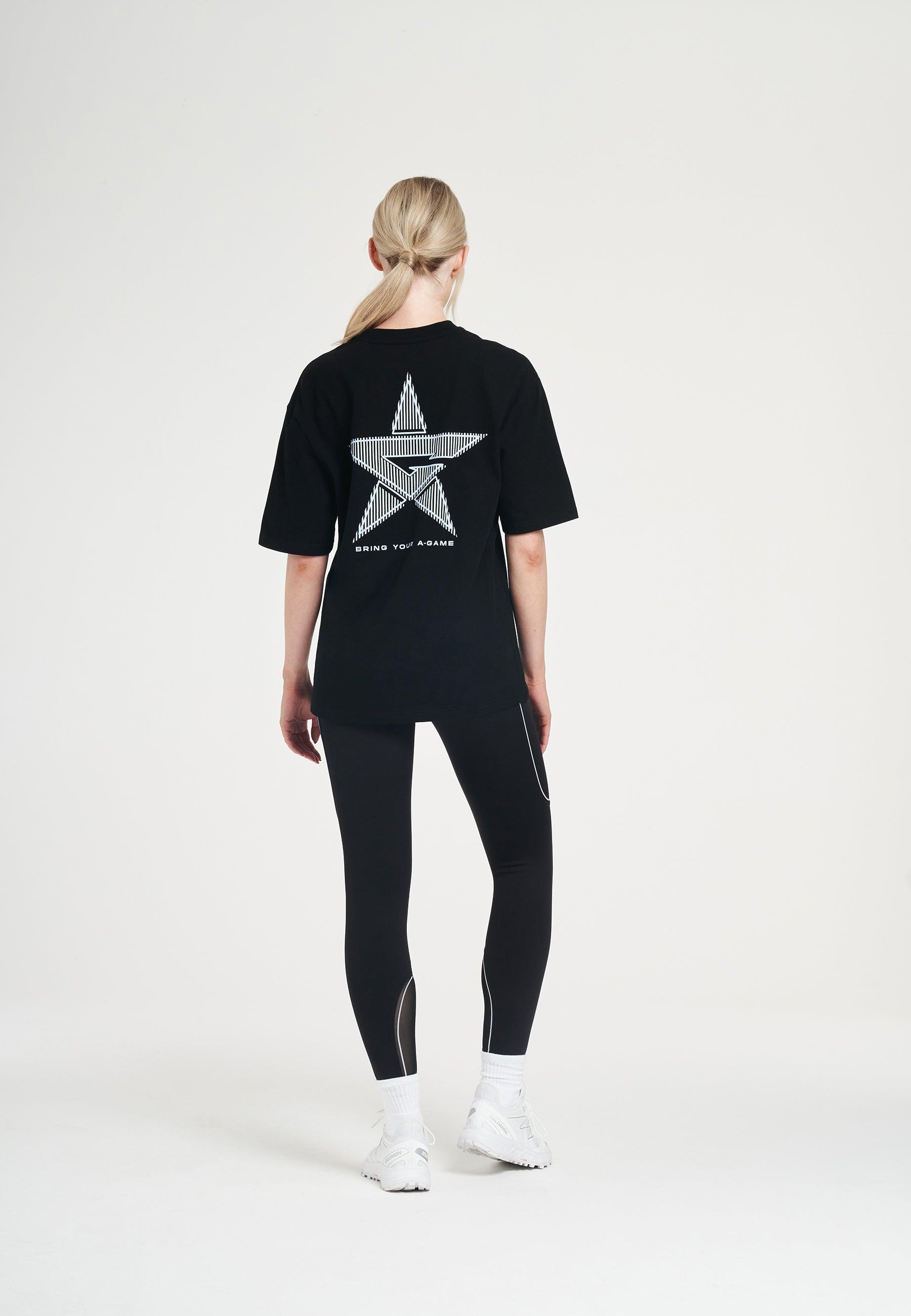 WOMENS A-GAME STAR GRAPHIC RELAXED T-SHIRT - BLACK