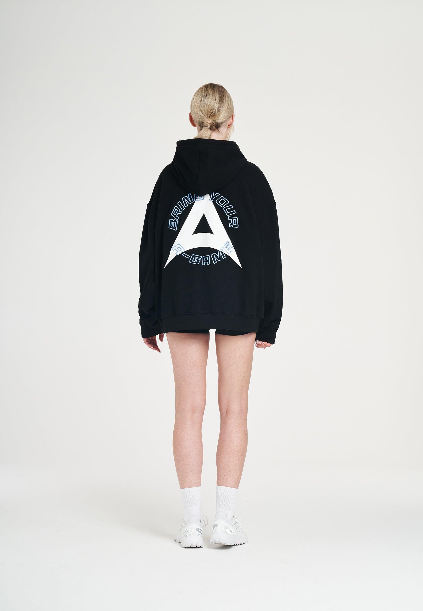 WOMENS BRING YOUR A-GAME GRAPHIC HOODIE - BLACK
