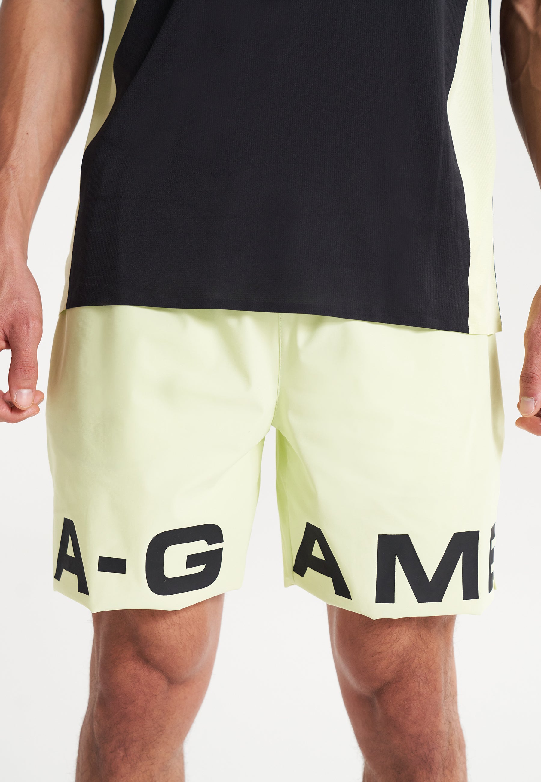 MENS A-GAME 2 IN 1 TRAINING SHORTS - LIME/BLACK/WHITE