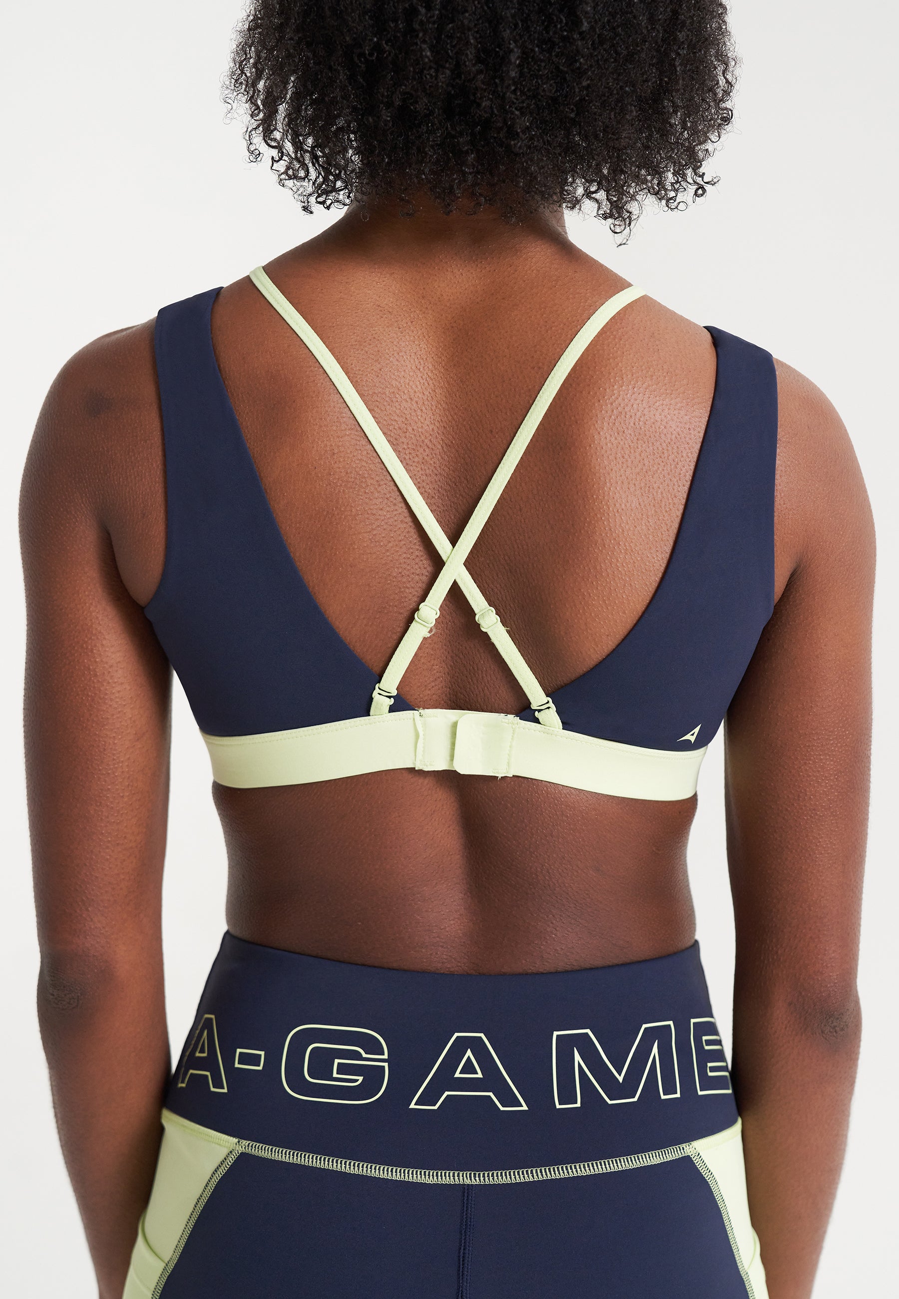 WOMENS A-GAME LAYERED SPORTS BRAS - NAVY/LIME
