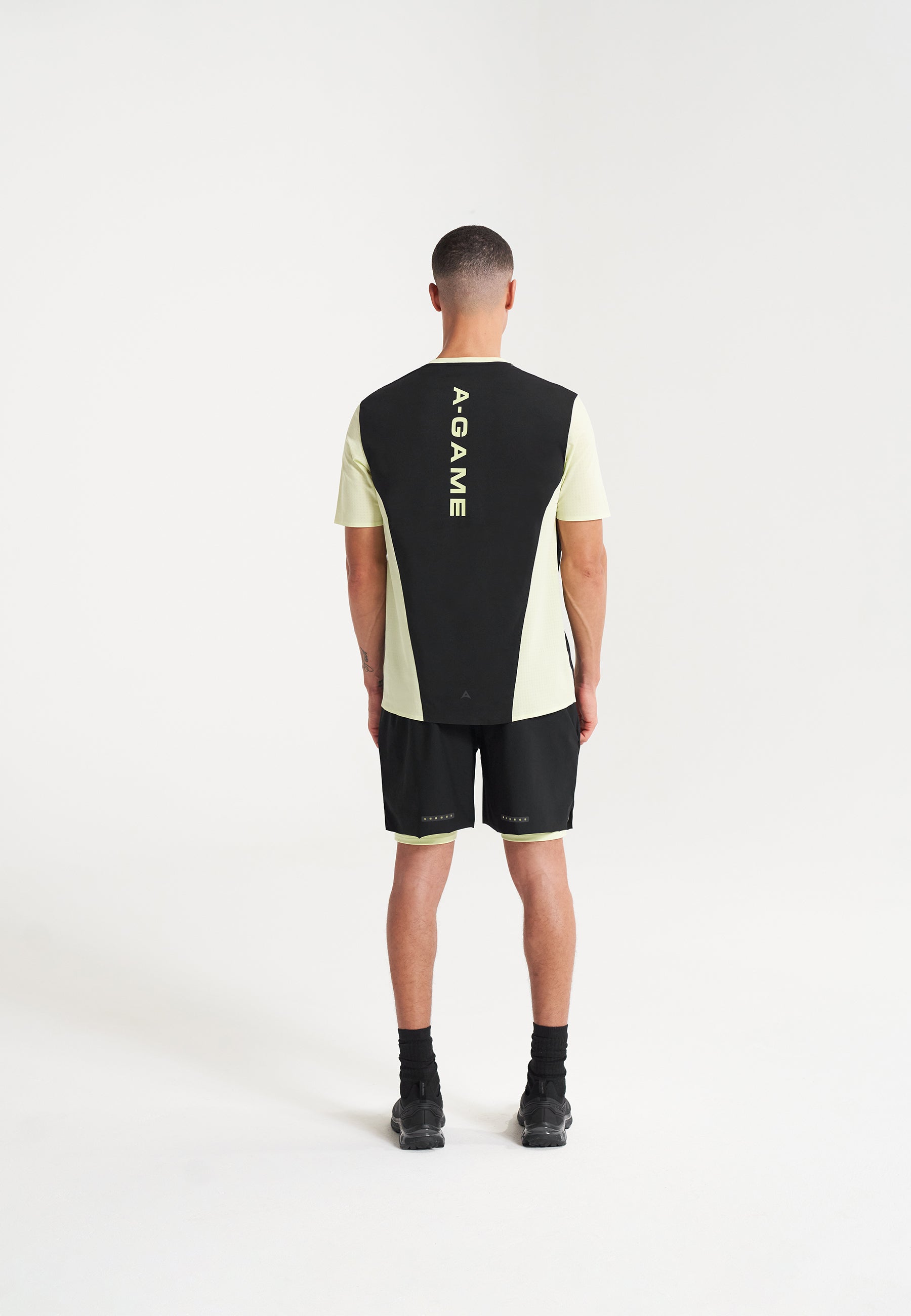 MENS A-GAME PANELLED TRAINING T-SHIRT - LIME/BLACK