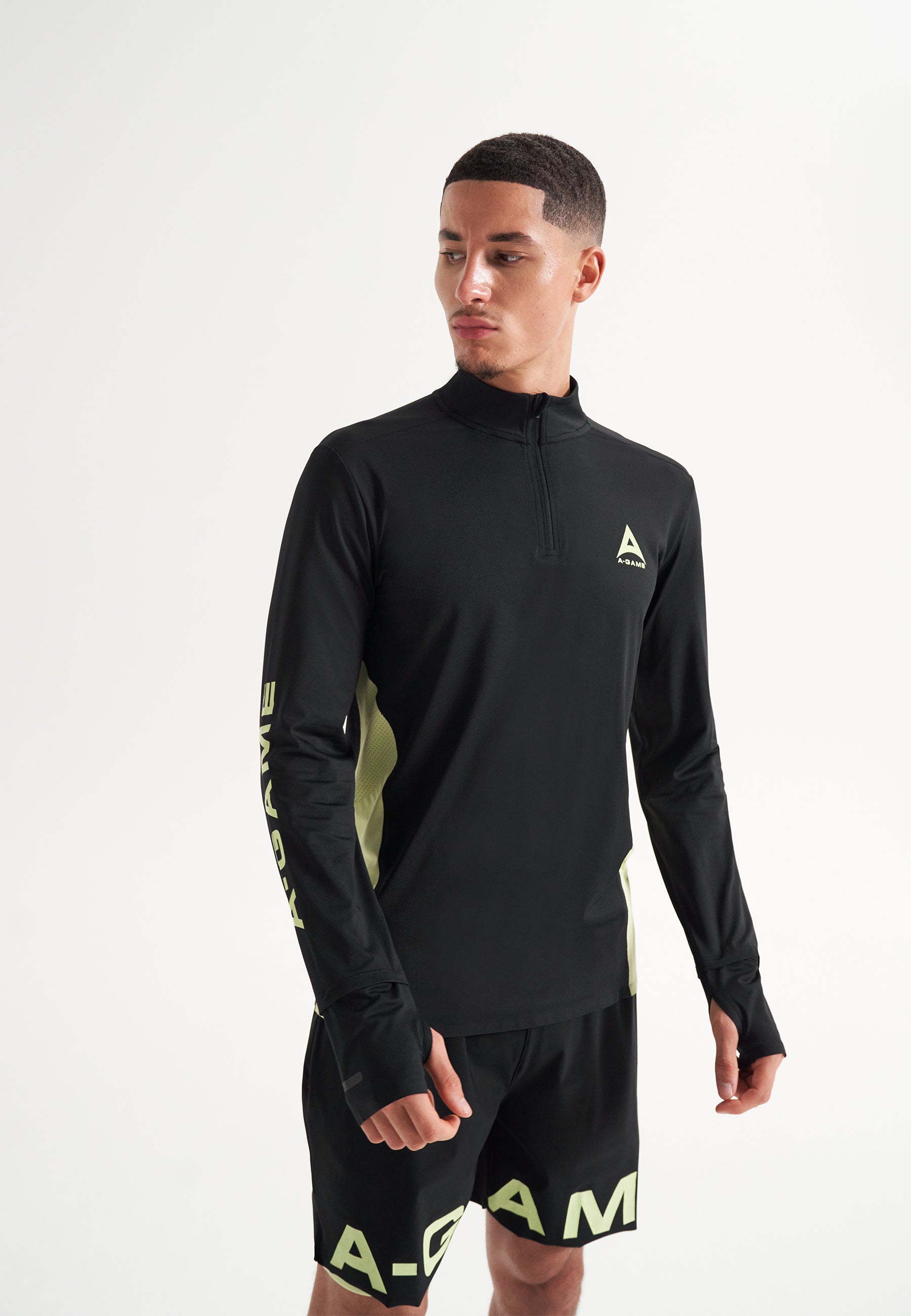 MENS A-GAME PERFORMANCE LONG SLEEVE TRAINING TOP - BLACK/LIME