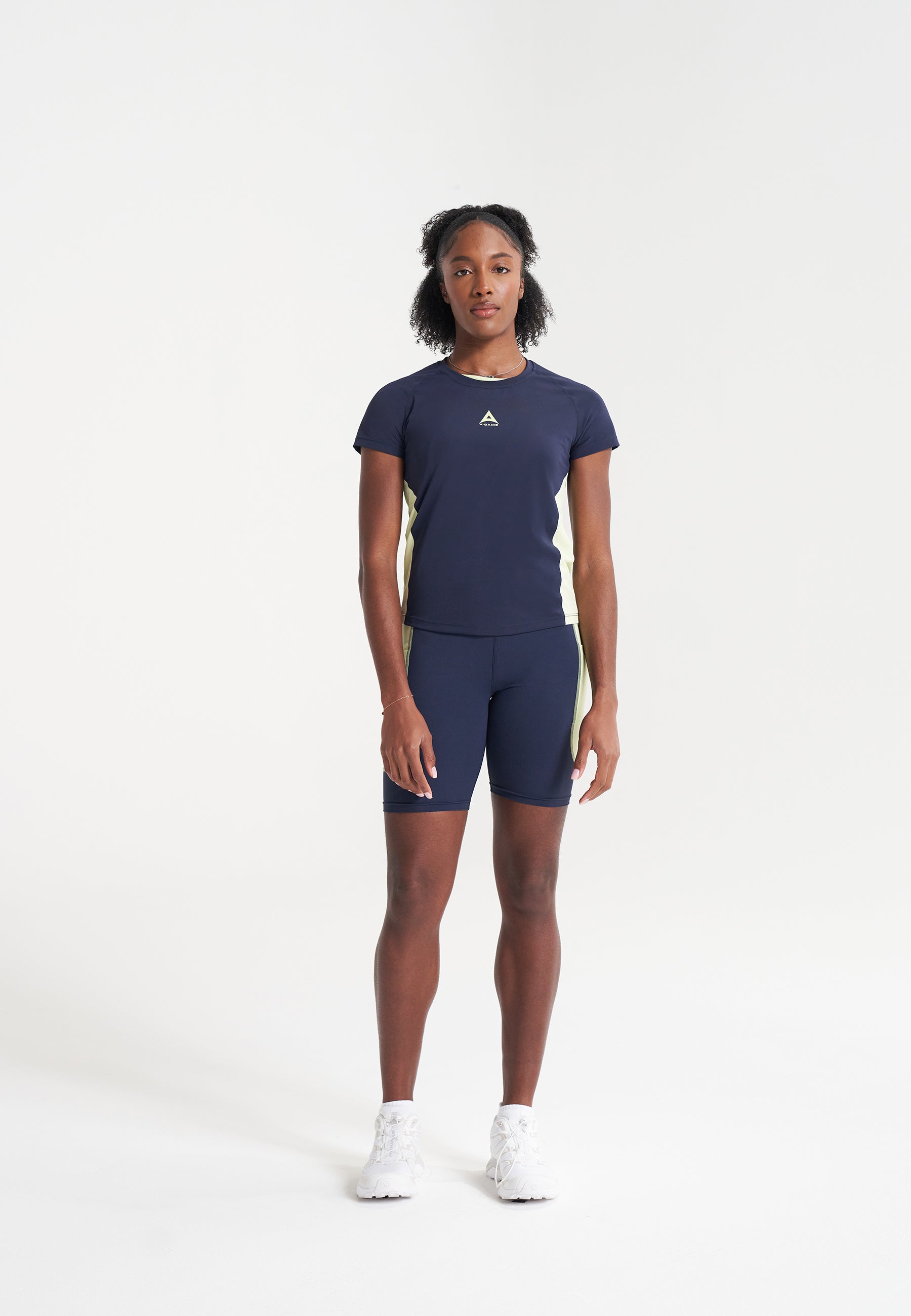 WOMENS A-GAME SHORT SLEEVE TRAINING T-SHIRT - NAVY/LIME