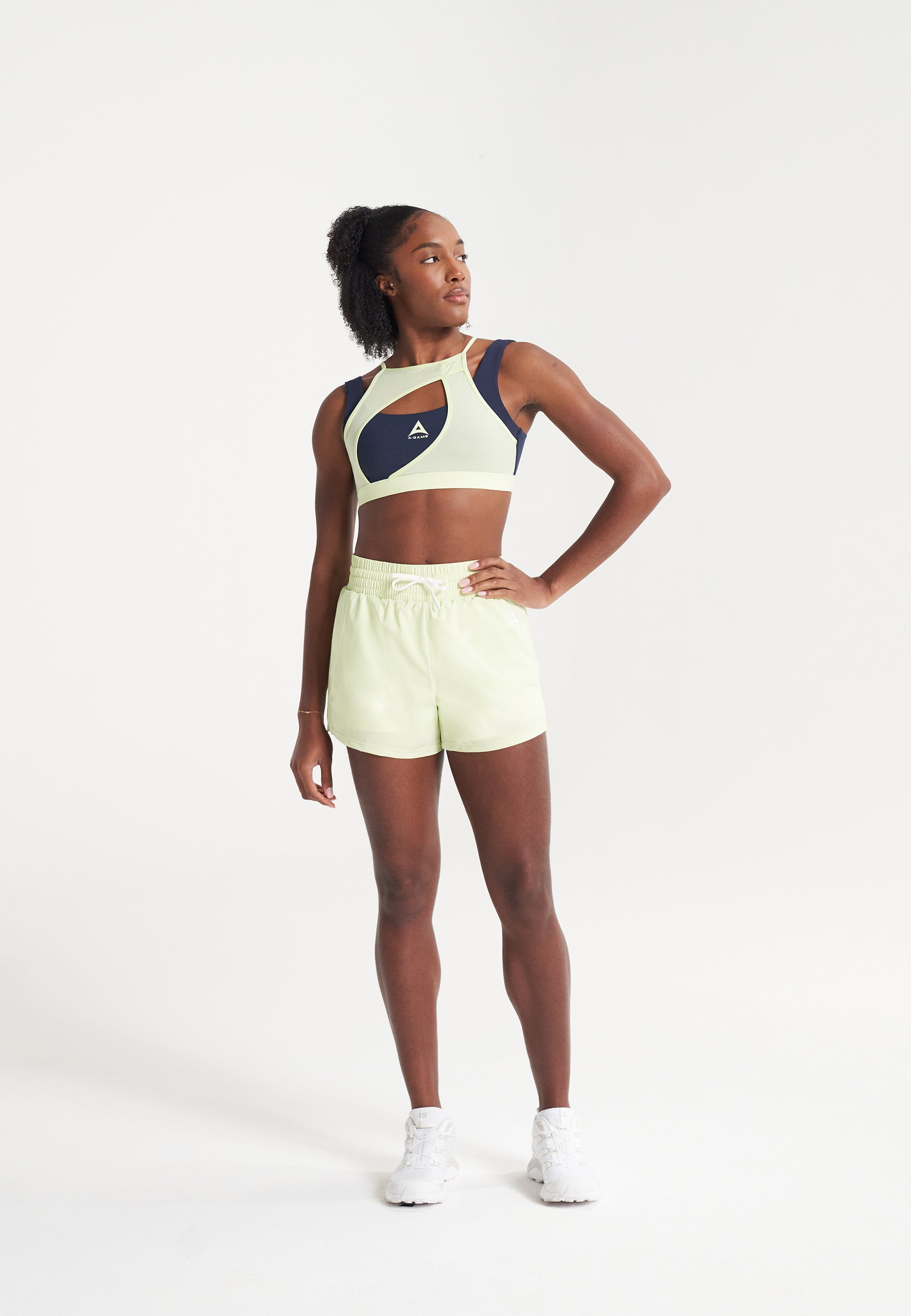 WOMENS A-GAME TRAINING RUNNER SHORTS - LIME/WHITE