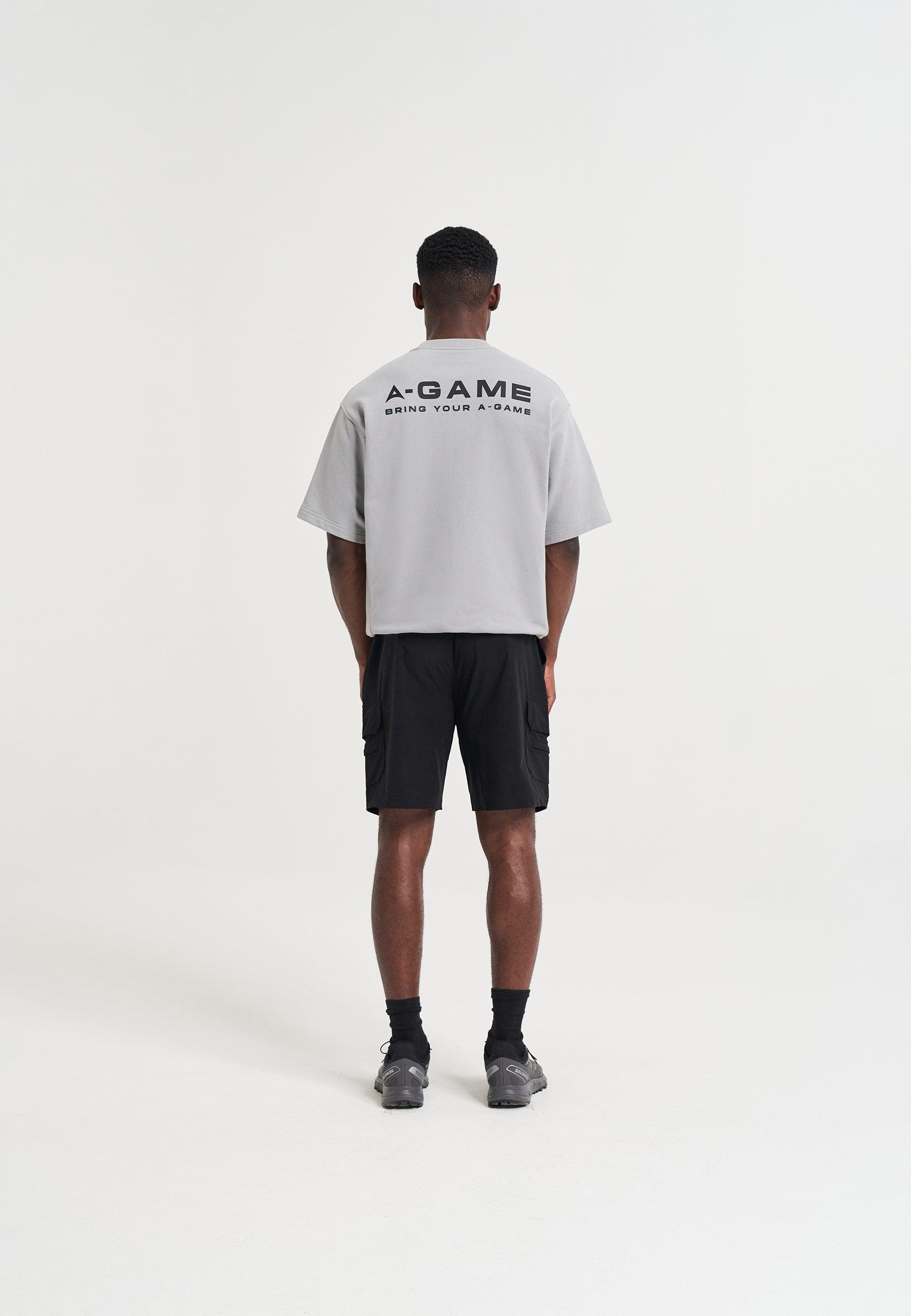 MENS A-GAME LOGO GRAPHIC SHORT SLEEVE SWEATSHIRT - STEEL GREY