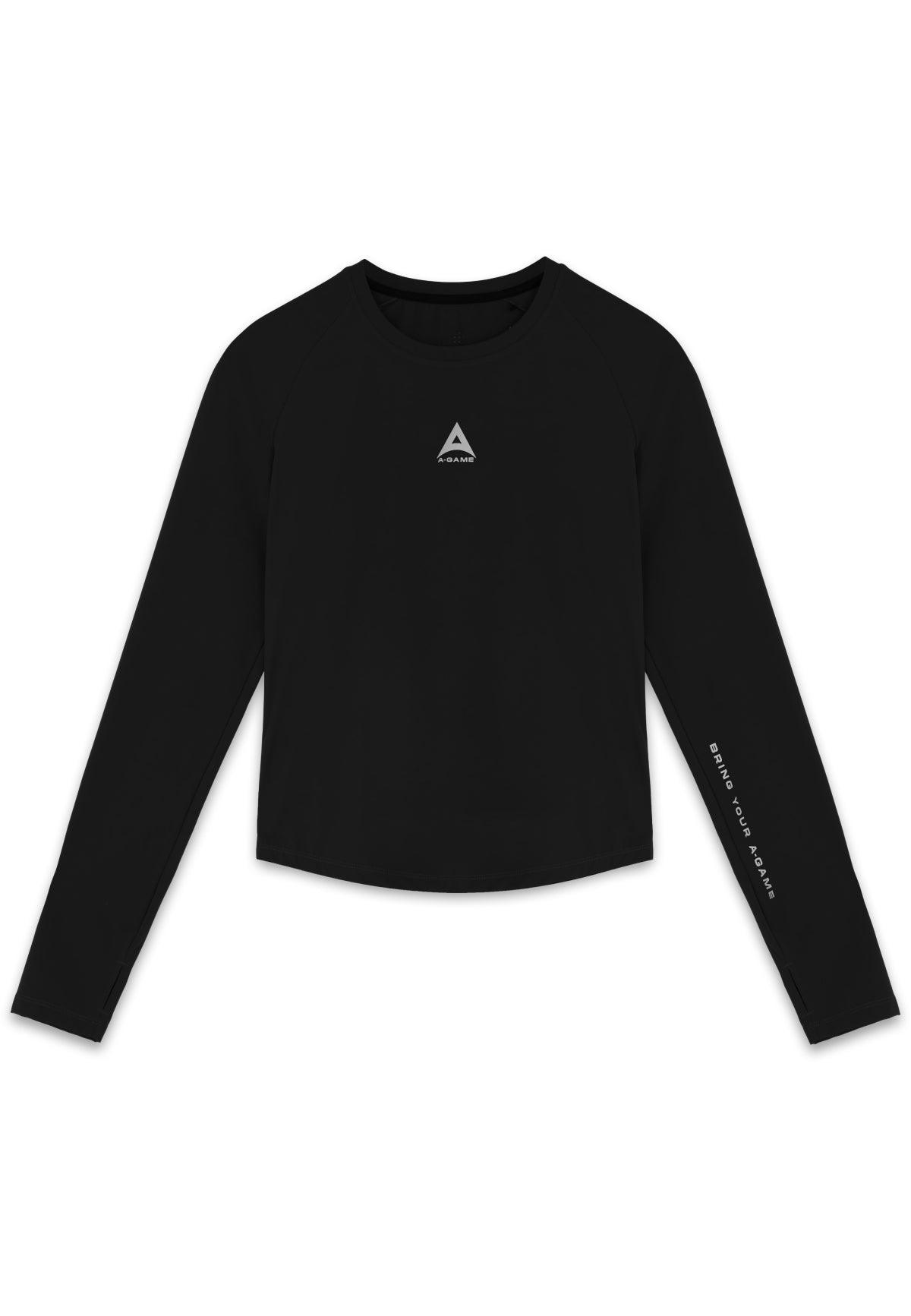 WOMENS A-GAME FITTED LONG SLEEVE TRAINING TOP - BLACK