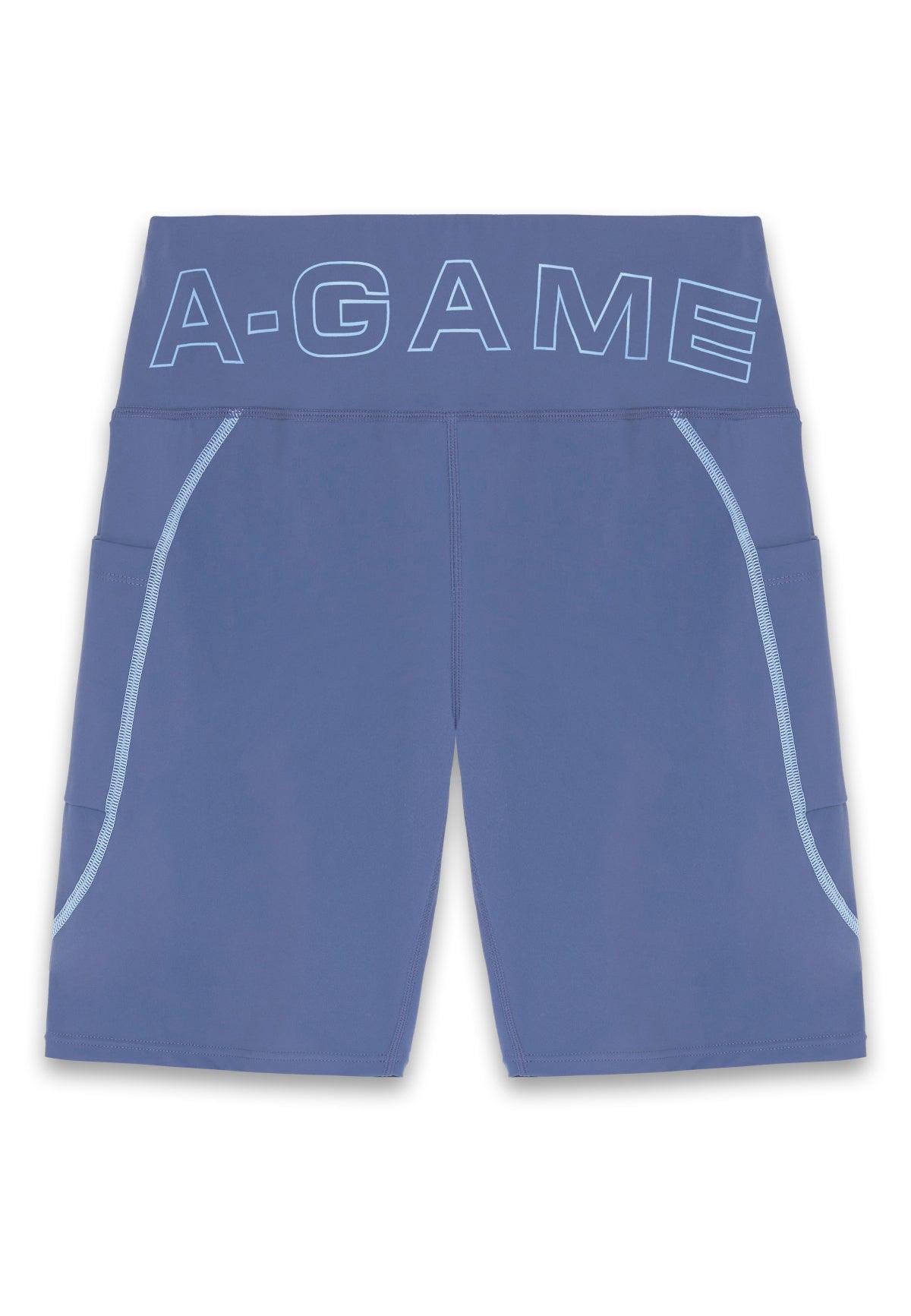 WOMENS A-GAME HIGH RISE BIKER SHORTS - BLUE