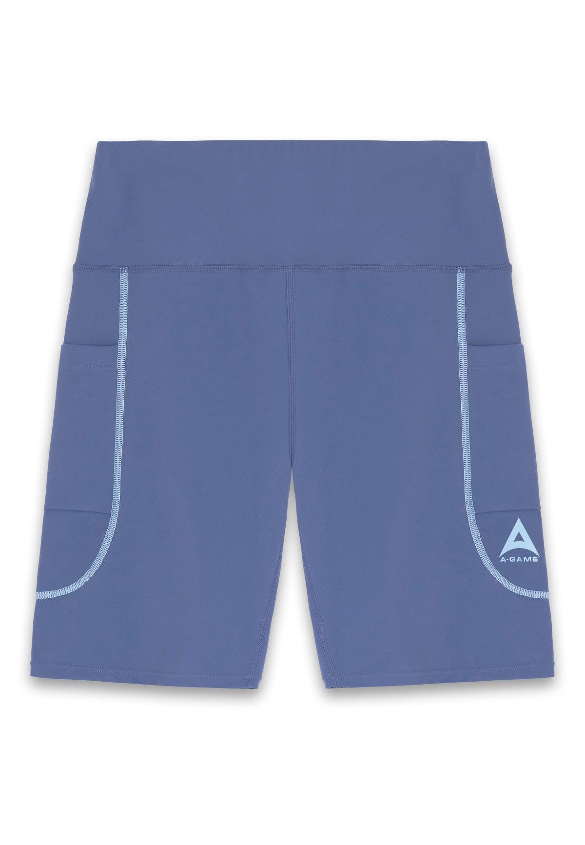 WOMENS A-GAME HIGH RISE BIKER SHORTS - BLUE