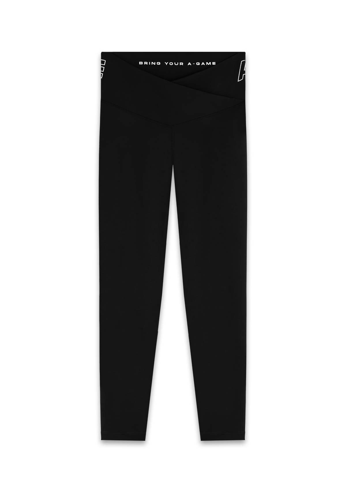 WOMENS A-GAME HIGH WAISTED WRAPPED YOGA LEGGINGS - BLACK