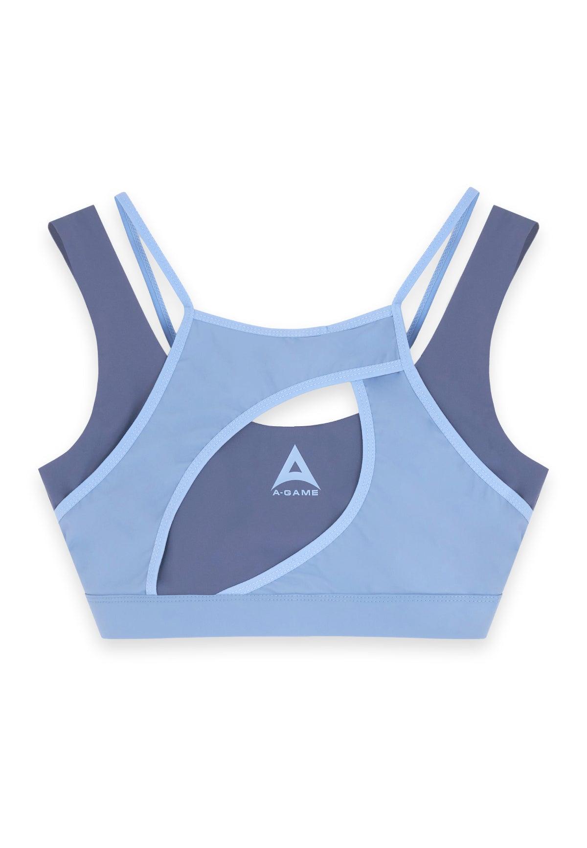WOMENS A-GAME LAYERED SPORTS BRA - CROWN BLUE/OPEN AIR