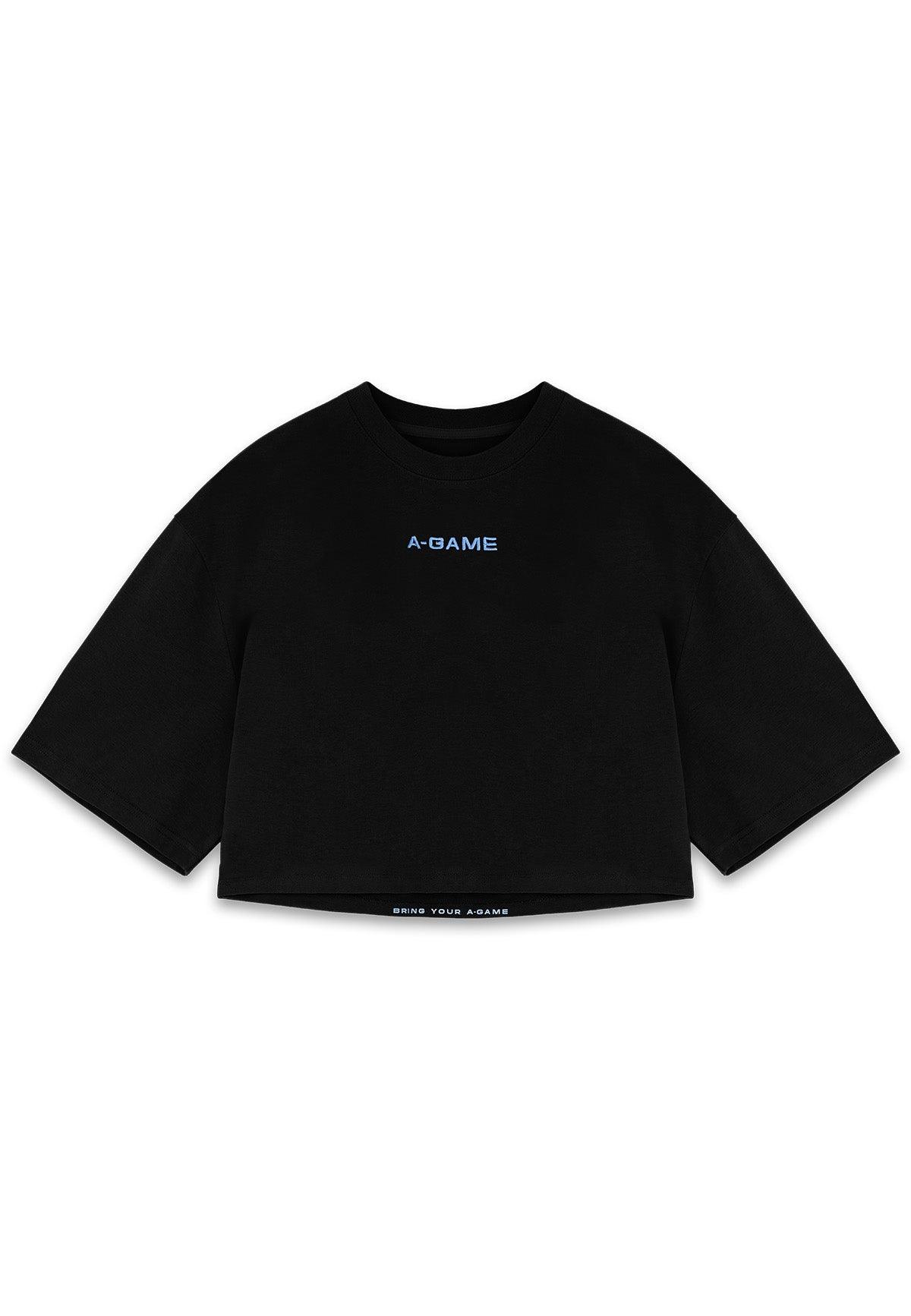 WOMENS BRING YOUR A-GAME RELAXED CROPPED T-SHIRT - BLACK