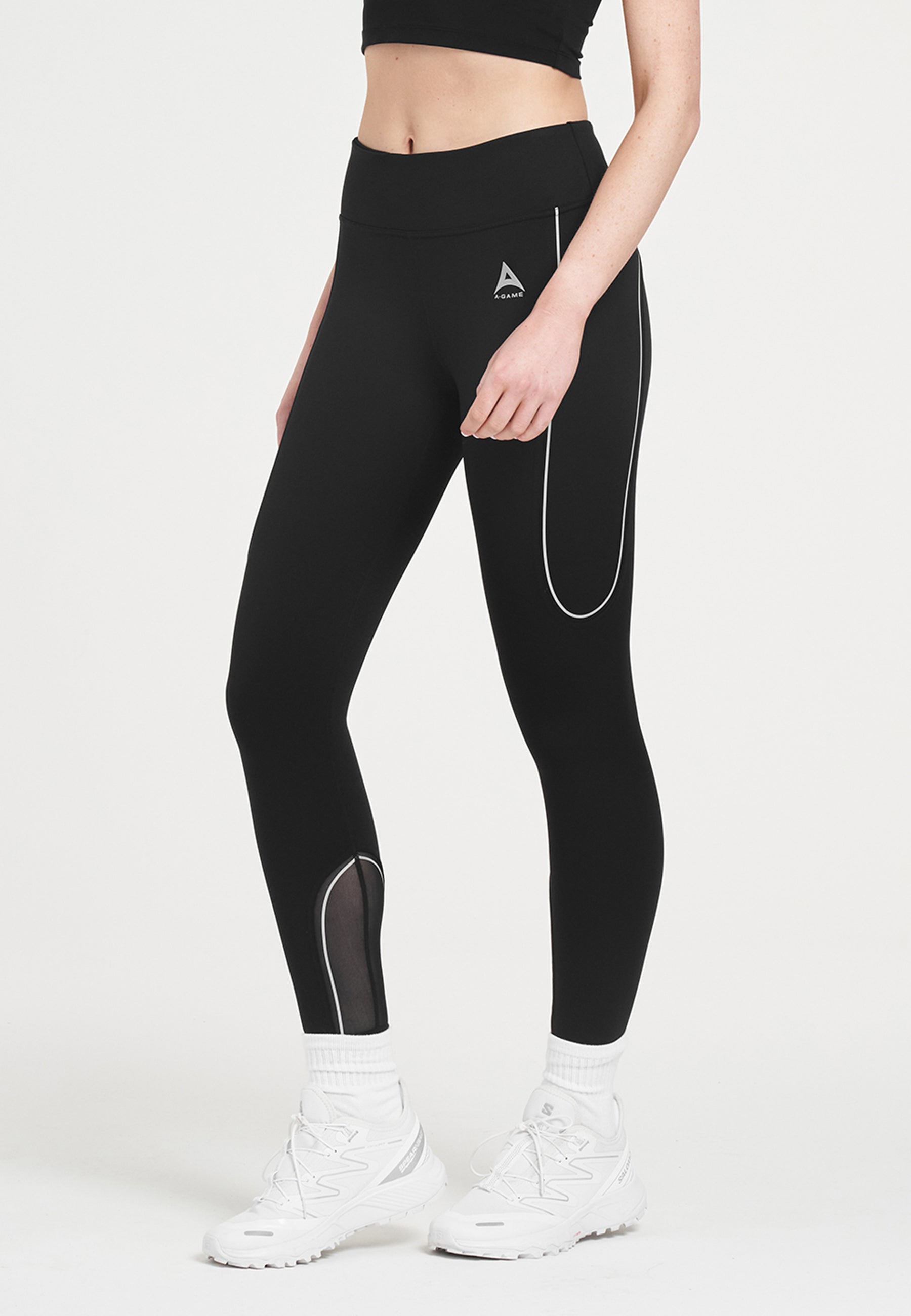 WOMENS A-GAME REFLECTIVE RUNNING LEGGINGS - BLACK