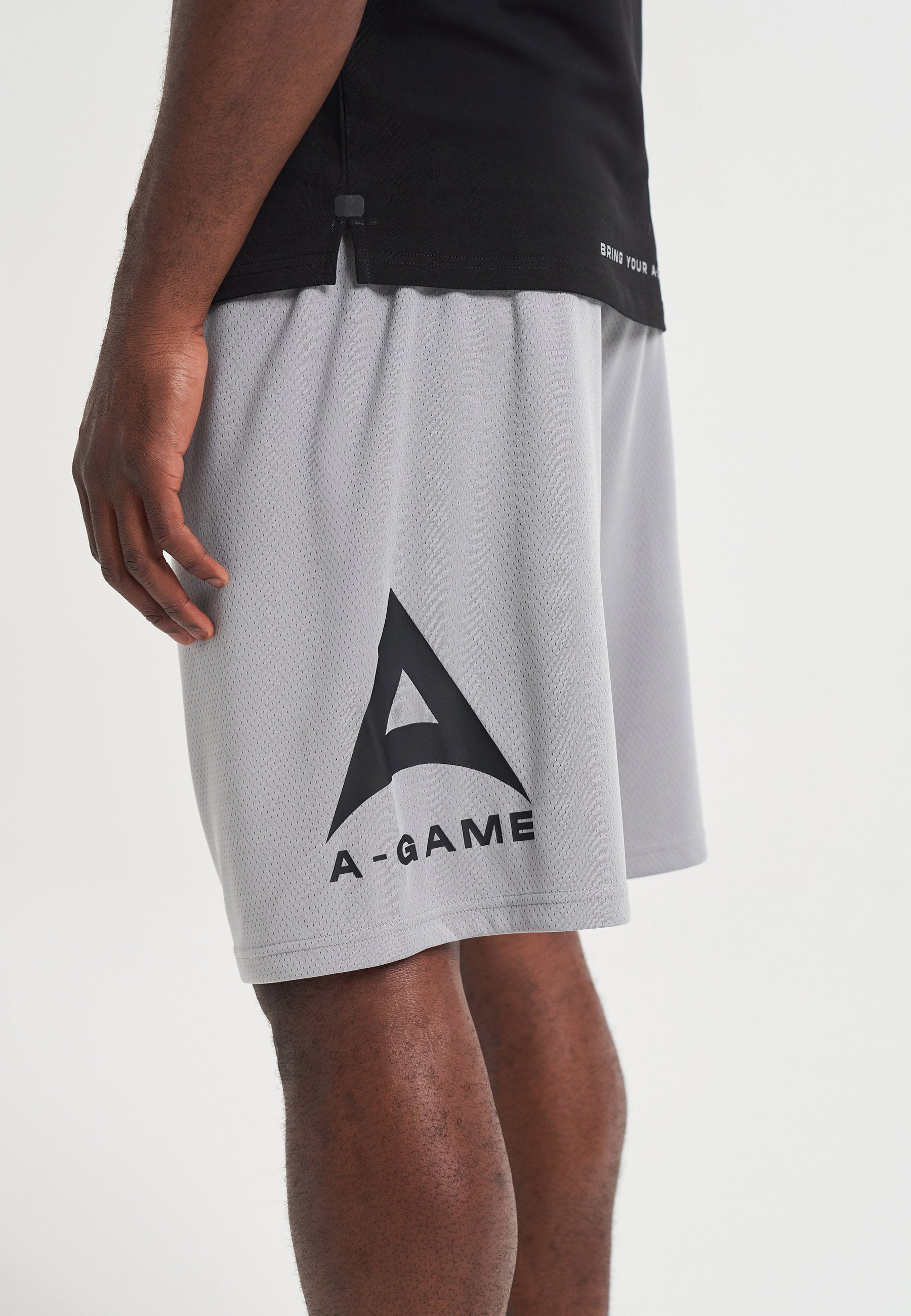 MENS A-GAME LOGO BASKETBALL SHORTS - STEEL GREY