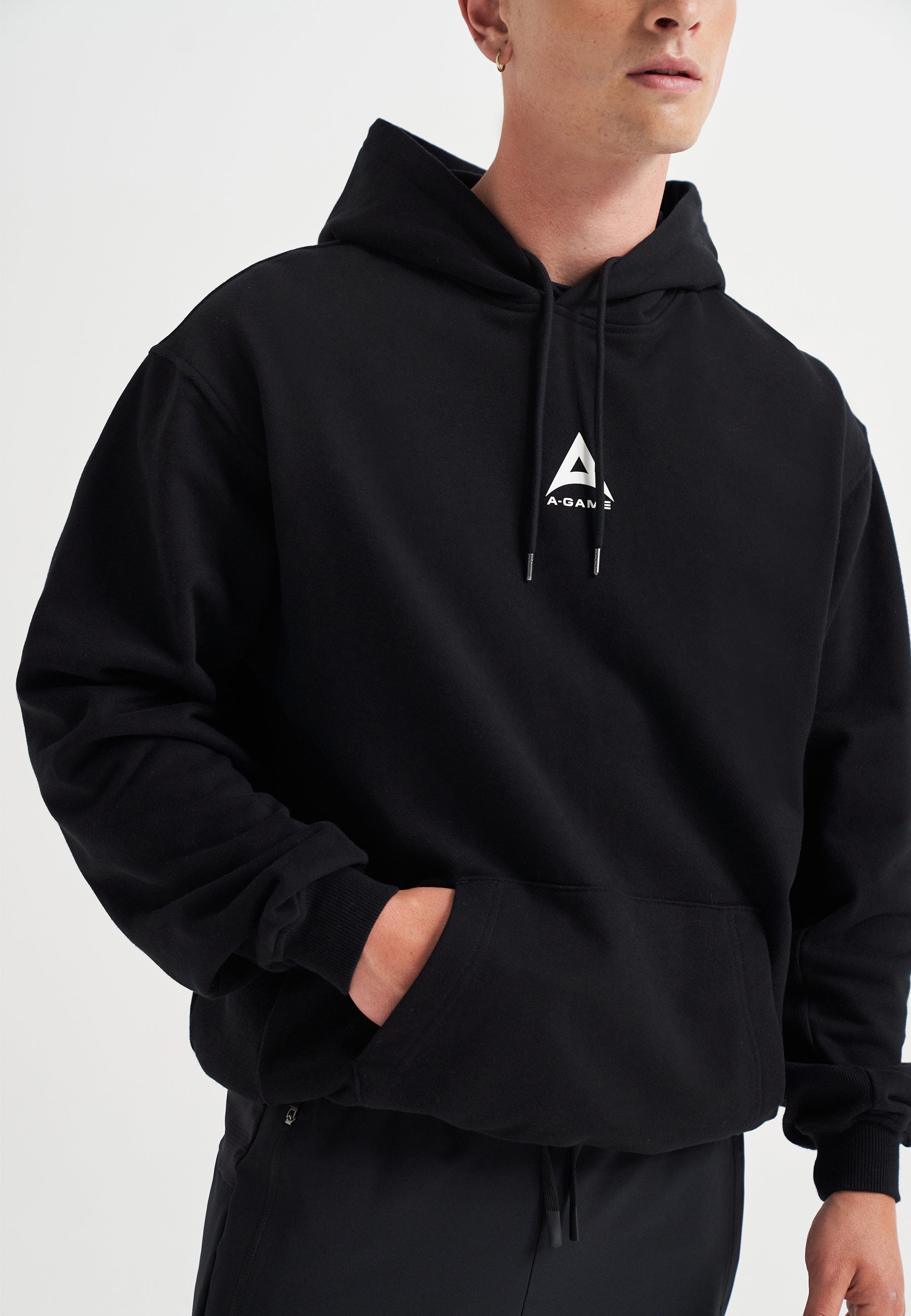 MENS A-GAME LOGO GRAPHIC RELAXED HOODIE - BLACK