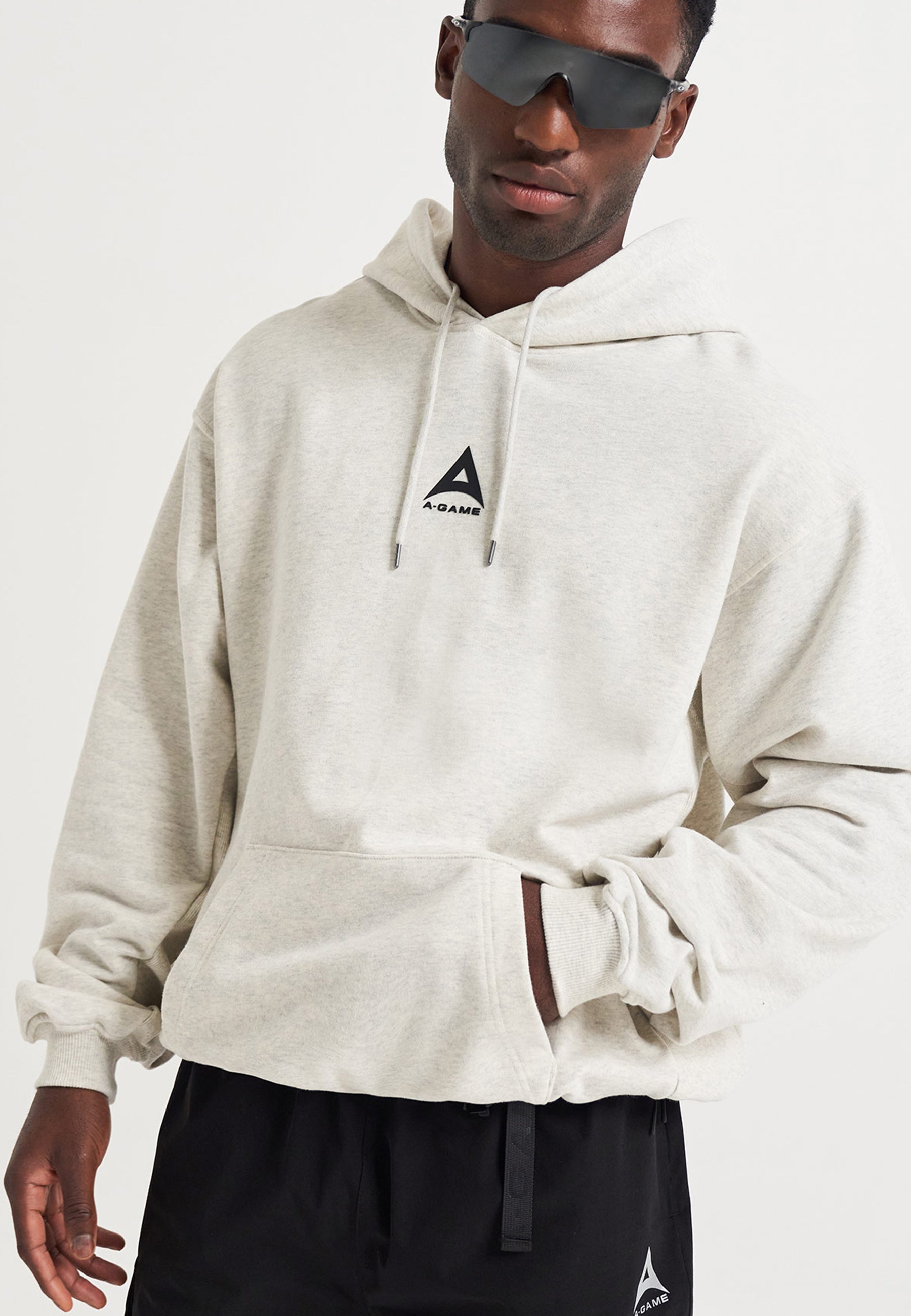 MENS A-GAME LOGO GRAPHIC RELAXED HOODIE - SNOW MARL