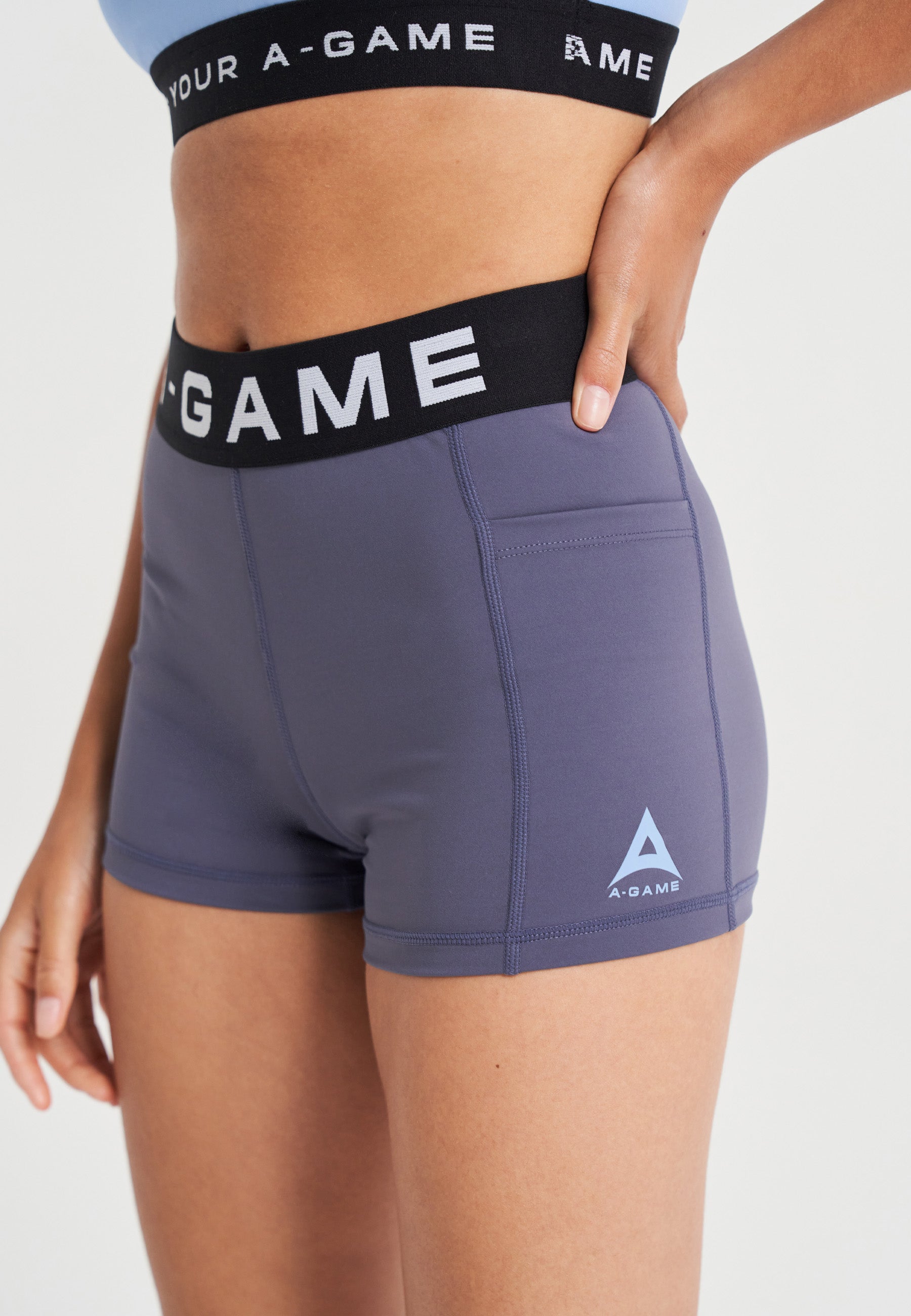 WOMENS A-GAME LOGO TRAINING CROPPED SHORTS - BLUE
