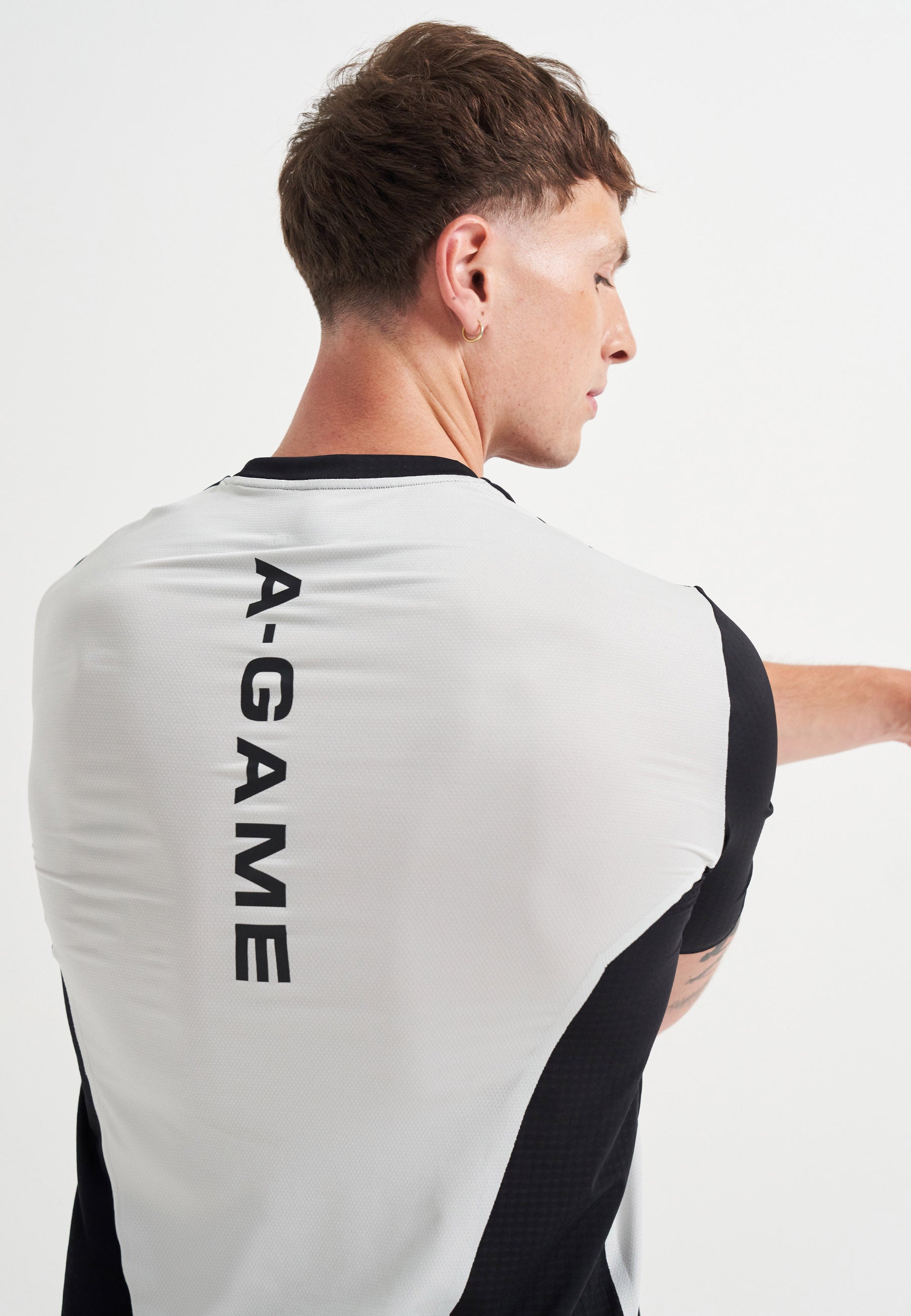 MENS A-GAME PANELLED TRAINING T-SHIRT - BLACK/LT GREY