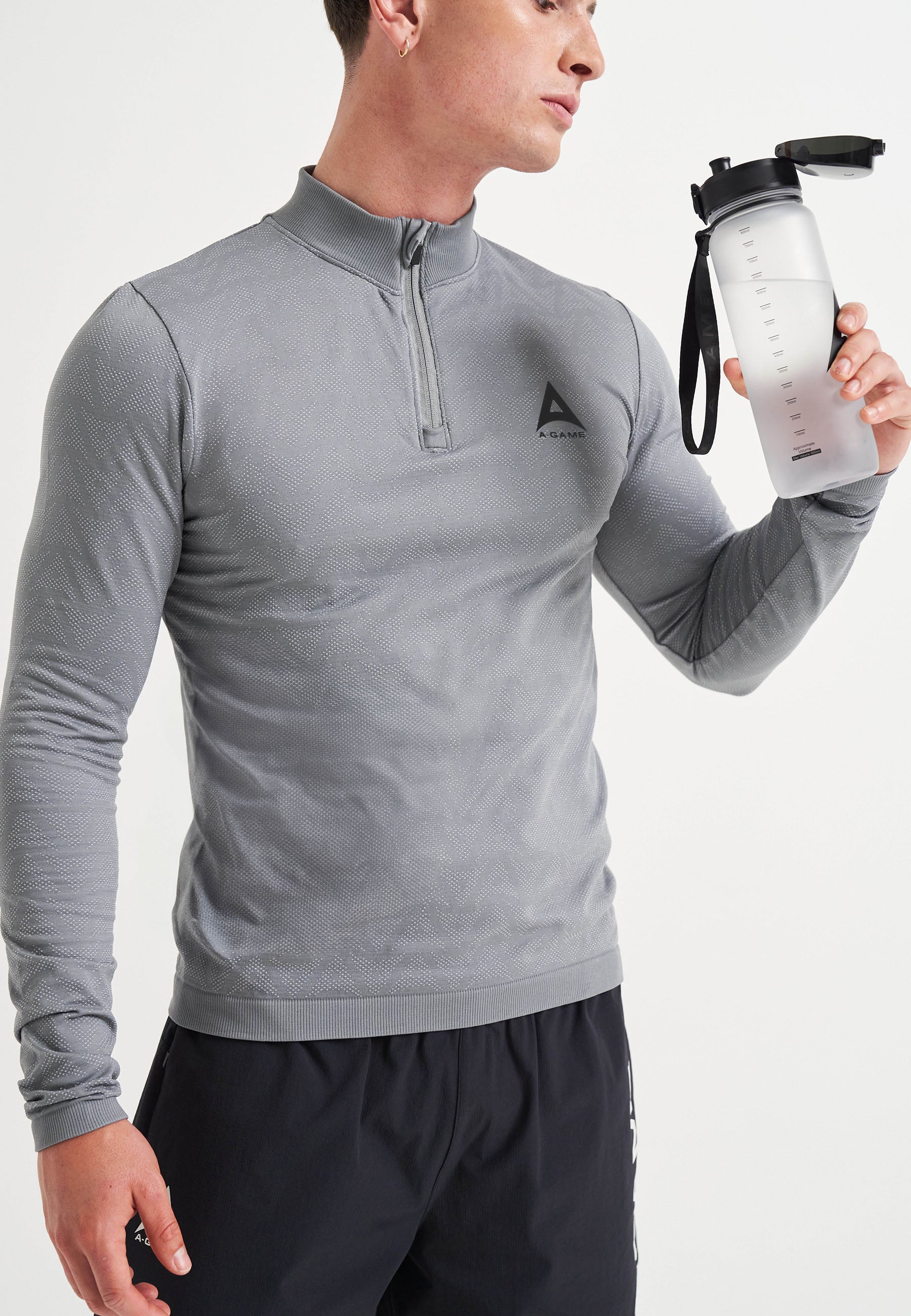 MENS A-GAME SEAMLESS LOGO TRAINING LONG SLEEVE TOP - STEEL GREY