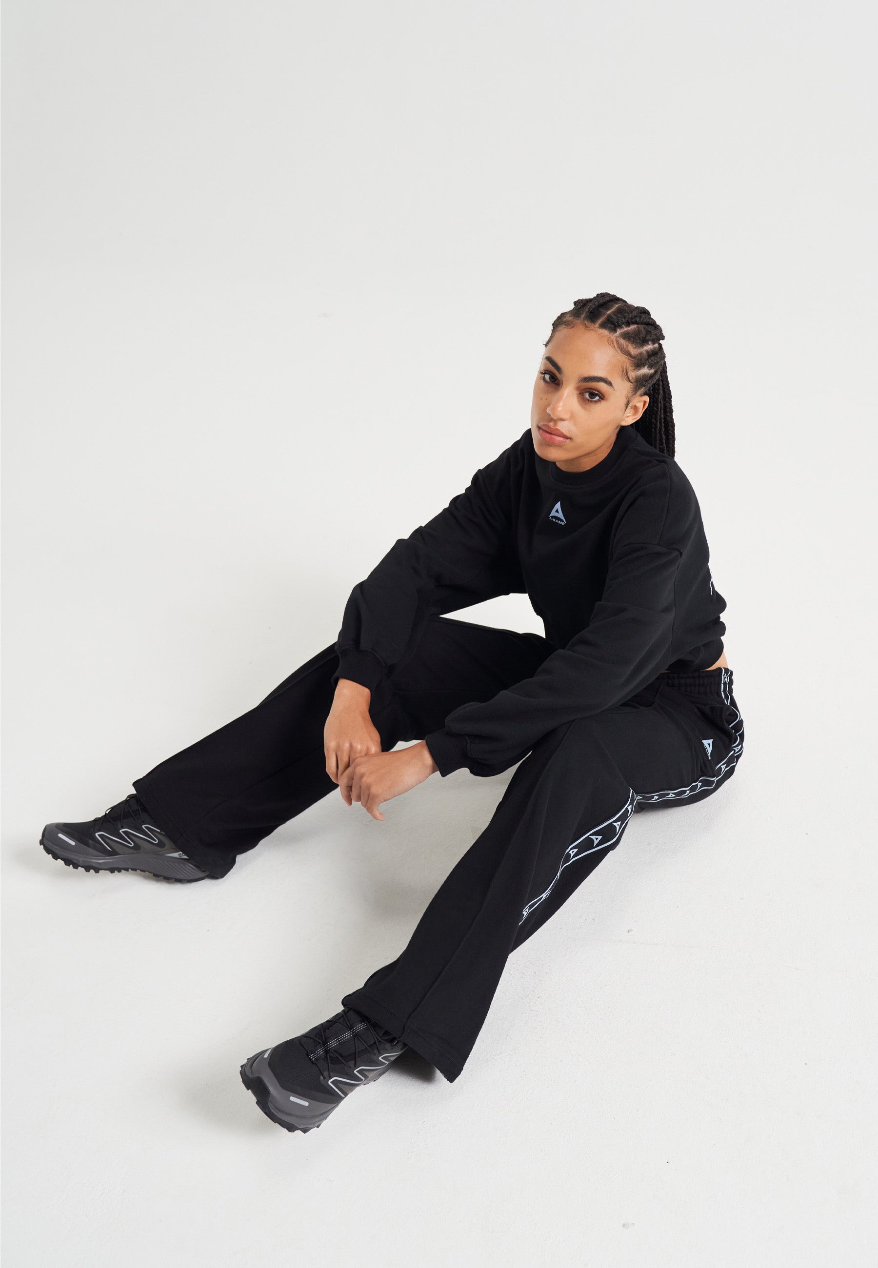 WOMENS A-GAME TAPED STRAIGHT LEG SWEAT PANTS - BLACK
