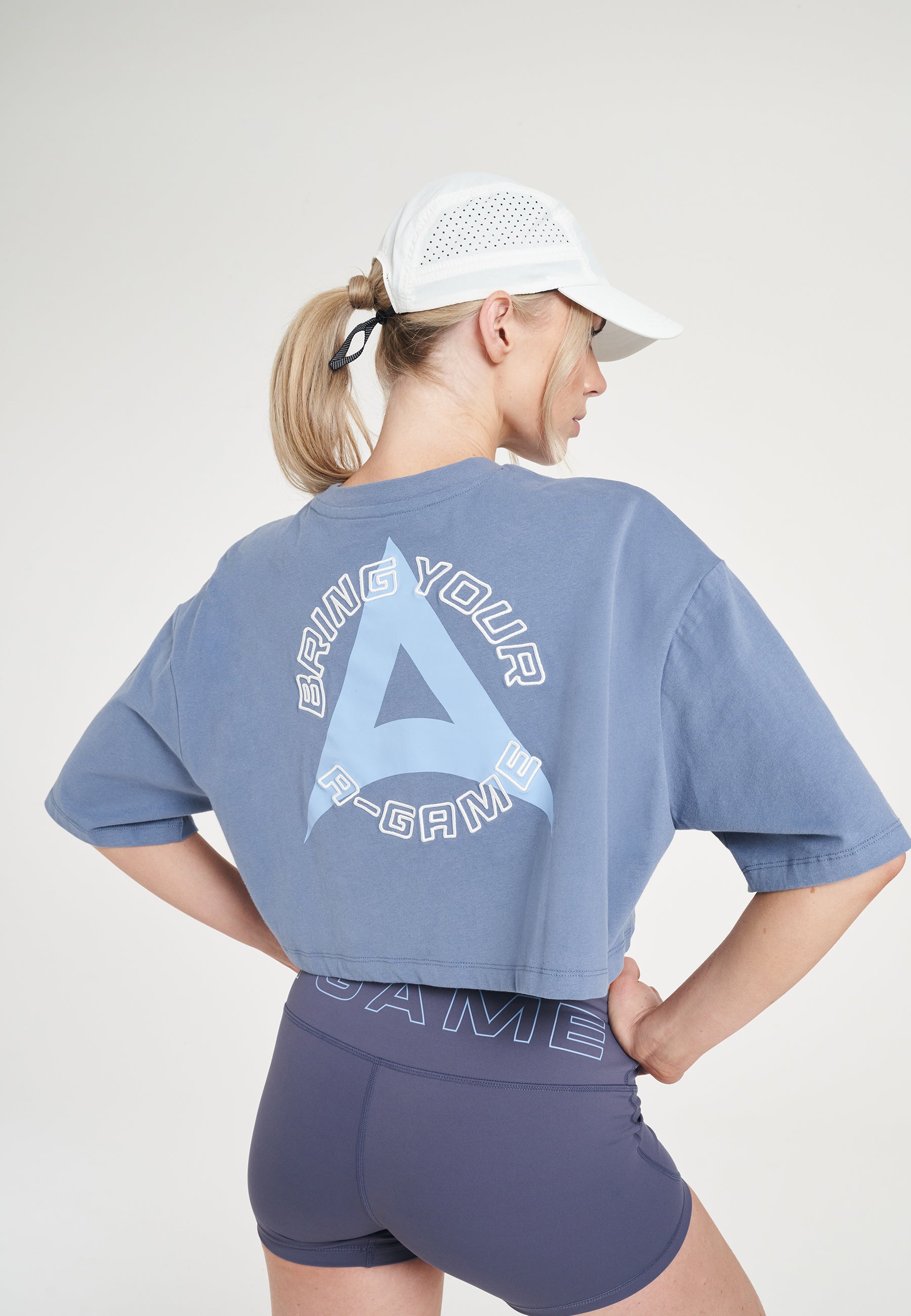 WOMENS BRING YOUR A-GAME RELAXED CROPPED T-SHIRT - ELEMENTAL BLUE