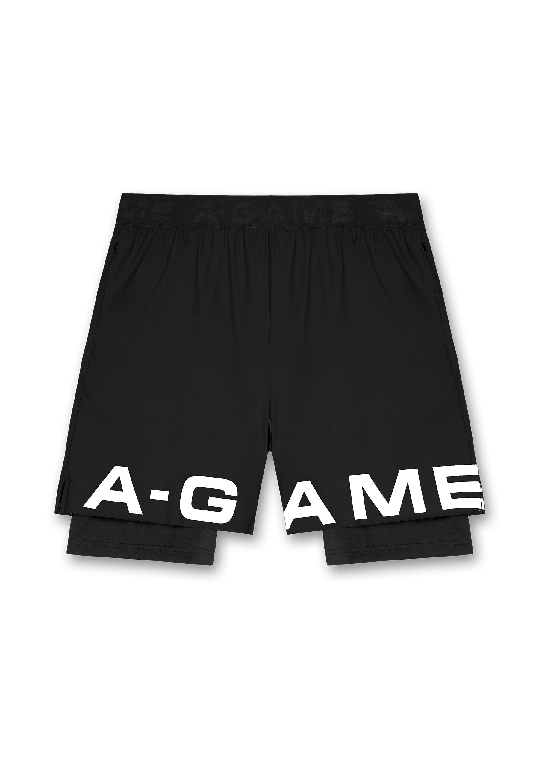 MENS A-GAME 2 IN 1 TRAINING SHORTS - BLACK