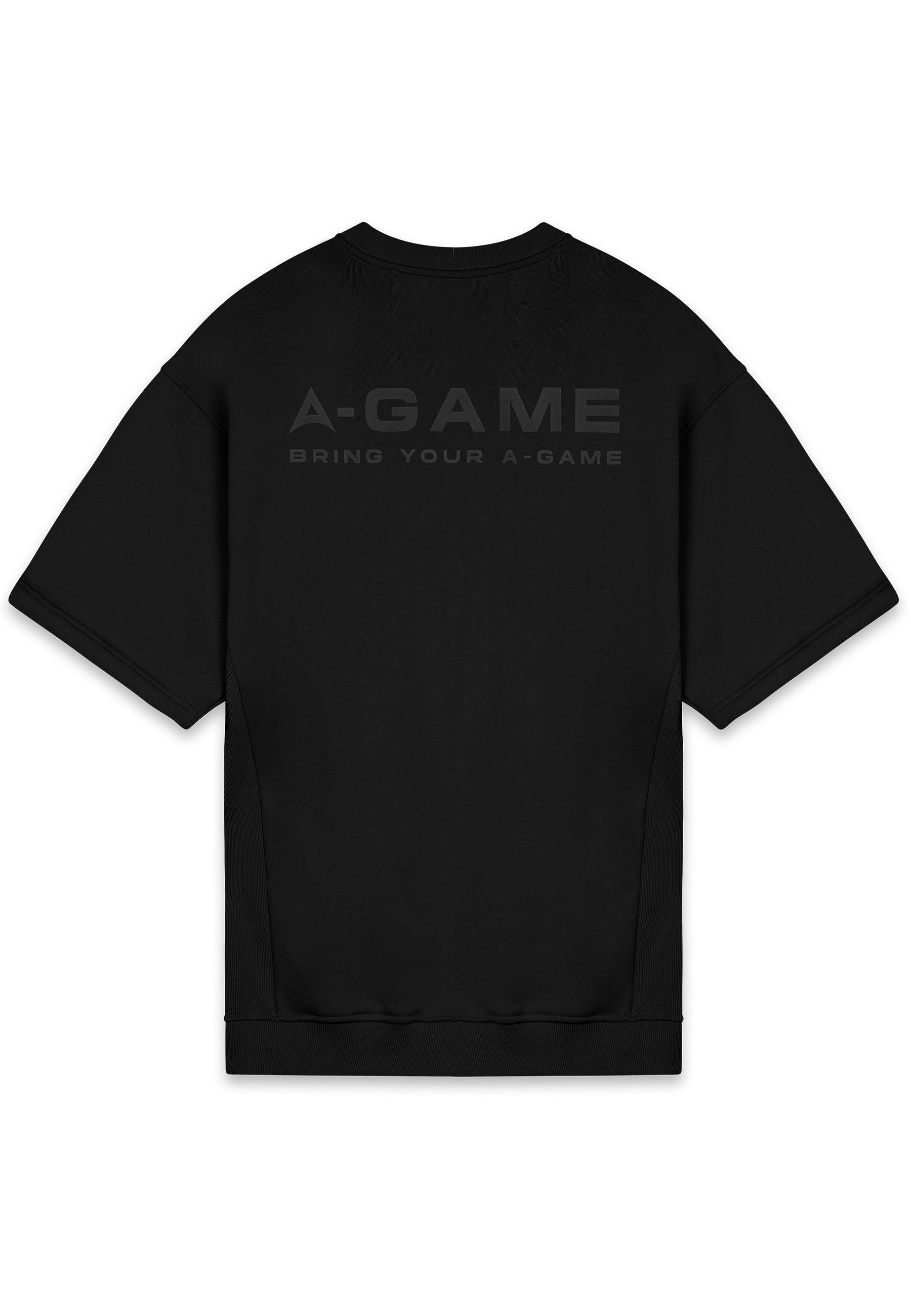 MENS A-GAME LOGO GRAPHIC SHORT SLEEVE SWEATSHIRT - BLACK
