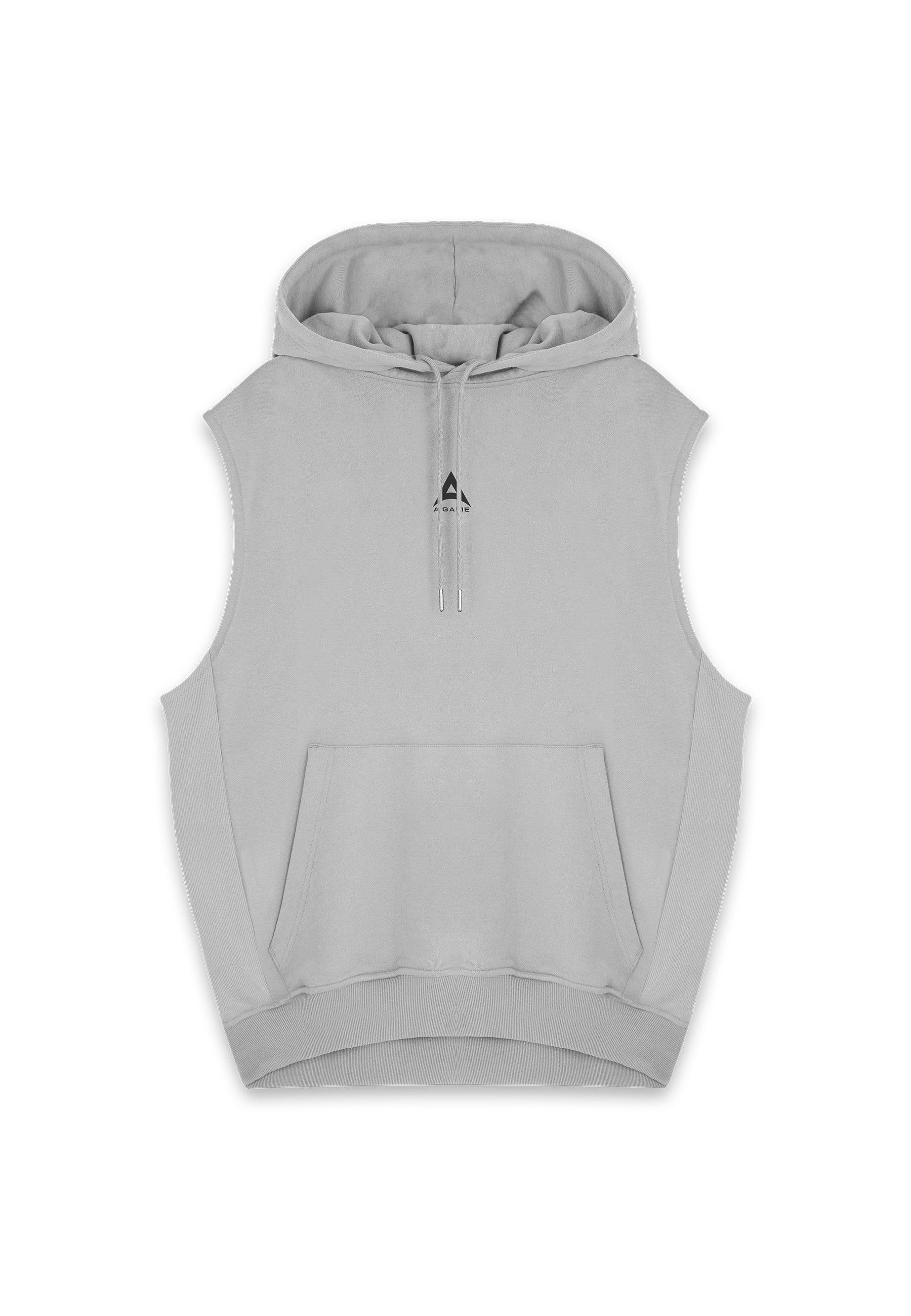 MENS A-GAME LOGO GRAPHIC SLEEVELESS HOODIE - STEEL GREY