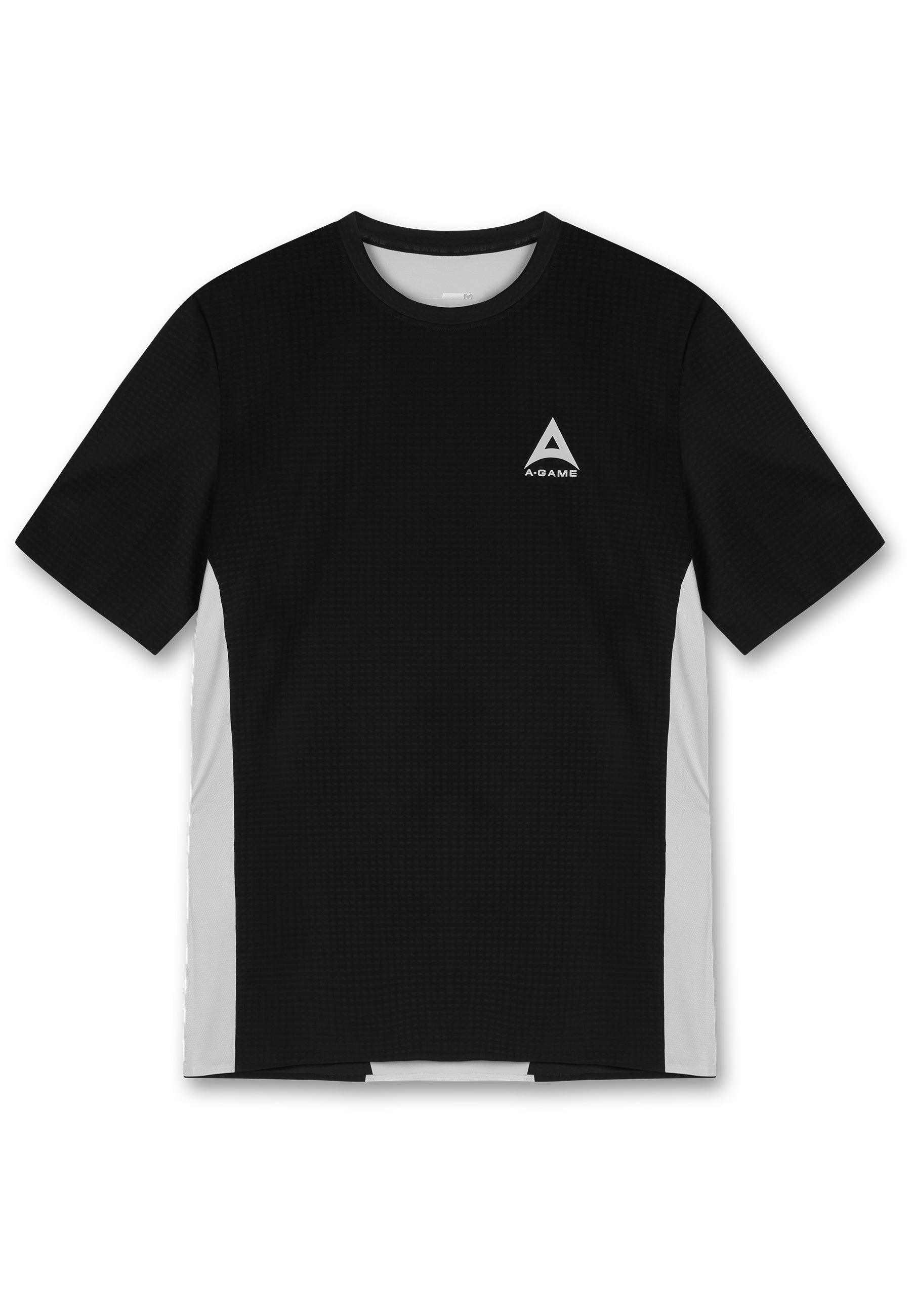 MENS A-GAME PANELLED TRAINING T-SHIRT - BLACK/LT GREY